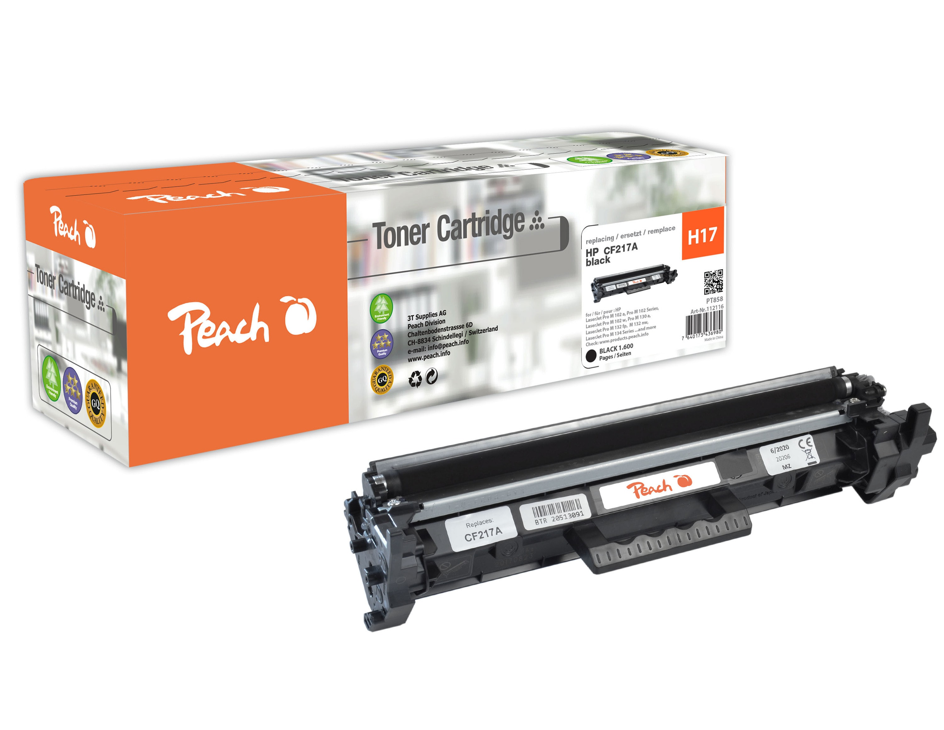 Peach HP 17 A Toner bk ersetzt HP No. 17A, CF217A f&uuml;r z.B. HP LaserJet Pro MFP M 130 nw, HP LaserJet Pro M 102 a, HP LaserJet Pro M 102 (wiederaufbereitet) - Bild 1