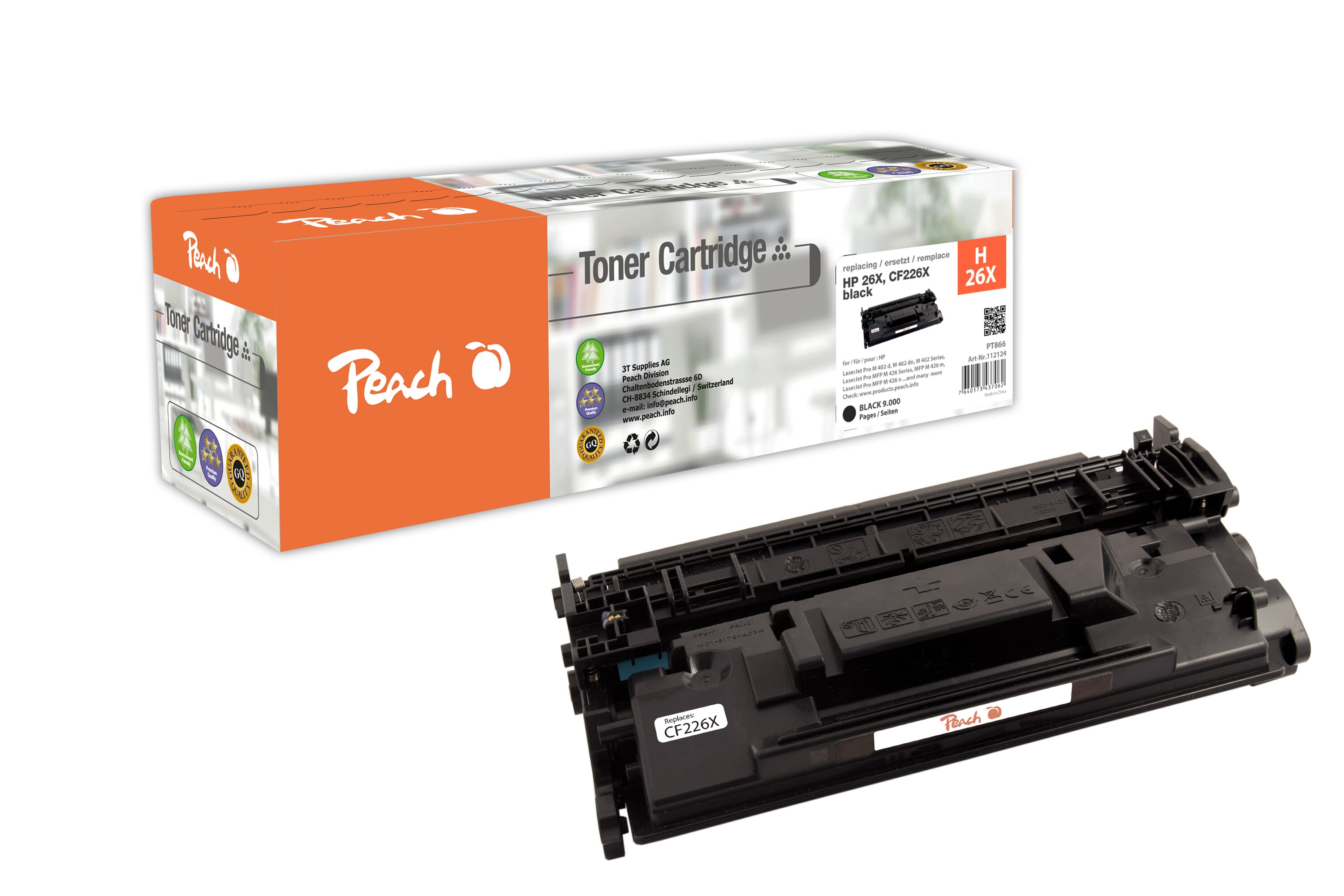 Peach HP 26 A Toner bk ersetzt HP No. 26A, CF226A f&uuml;r z.B. HP LaserJet Pro M 402 d, HP LaserJet Pro M 402 dn, HP LaserJet Pro M 402 dw (wiederaufbereitet) - Bild 1