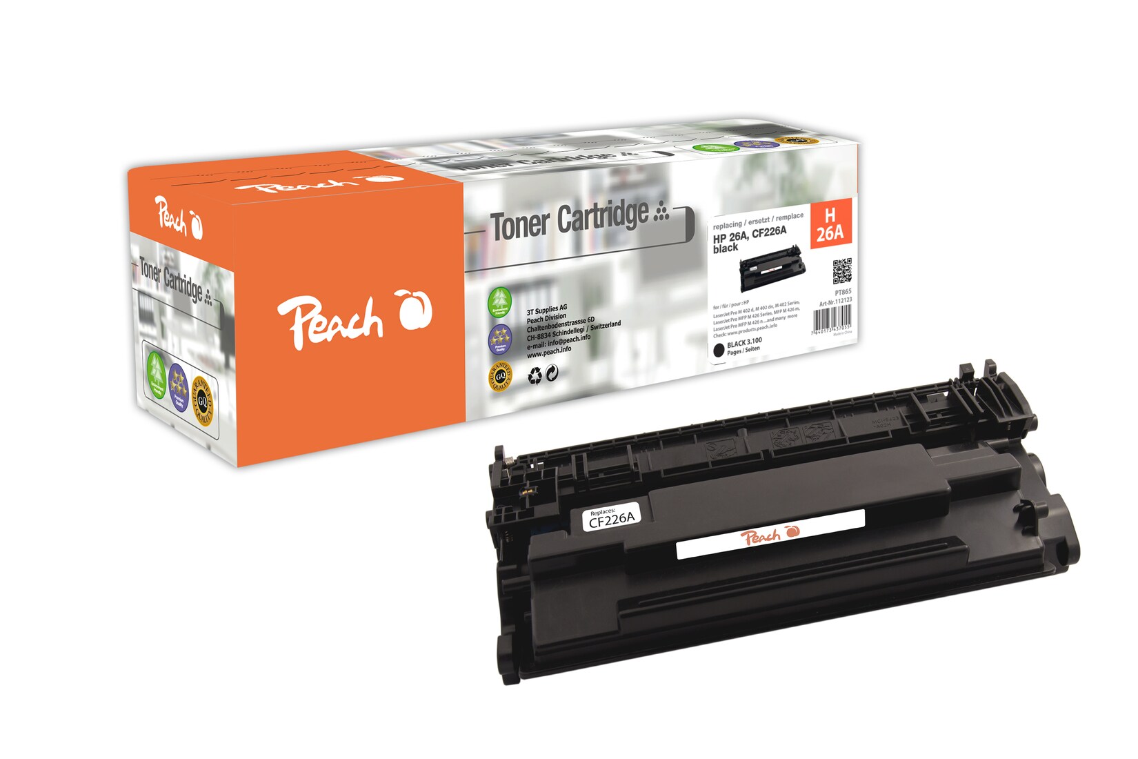Peach HP 26 X Toner XL bk ersetzt HP No. 26X, CF226X für z.B. HP LaserJet Pro M 402 d, HP LaserJet Pro M 402 dn, HP LaserJet Pro M 402 dw (wiederaufbereitet)