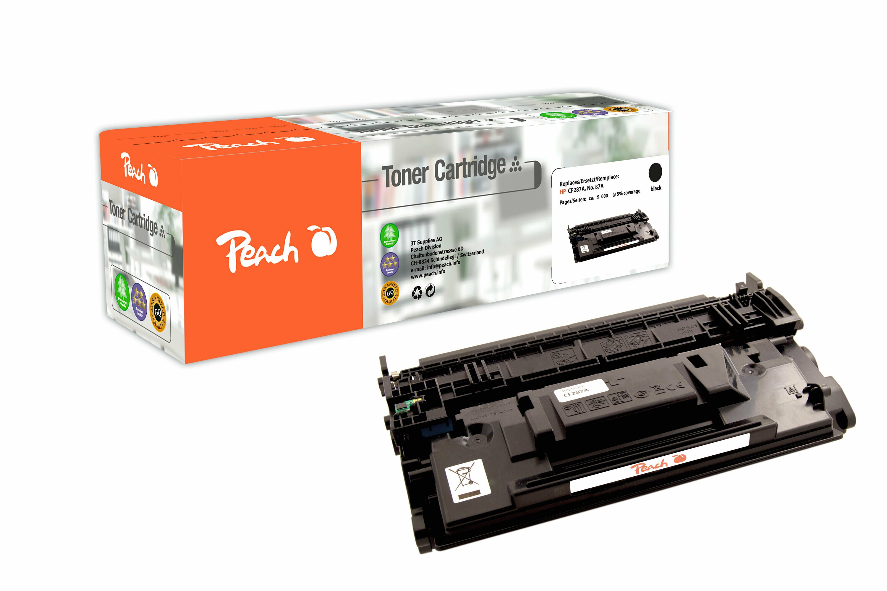Peach HP 287 A Toner bk ersetzt HP No. 287A, CF287A f&uuml;r z.B. HP LaserJet Enterprise Flow MFP M 527 c, HP LaserJet Enterprise M 506 dh (wiederaufbereitet) - Bild 1
