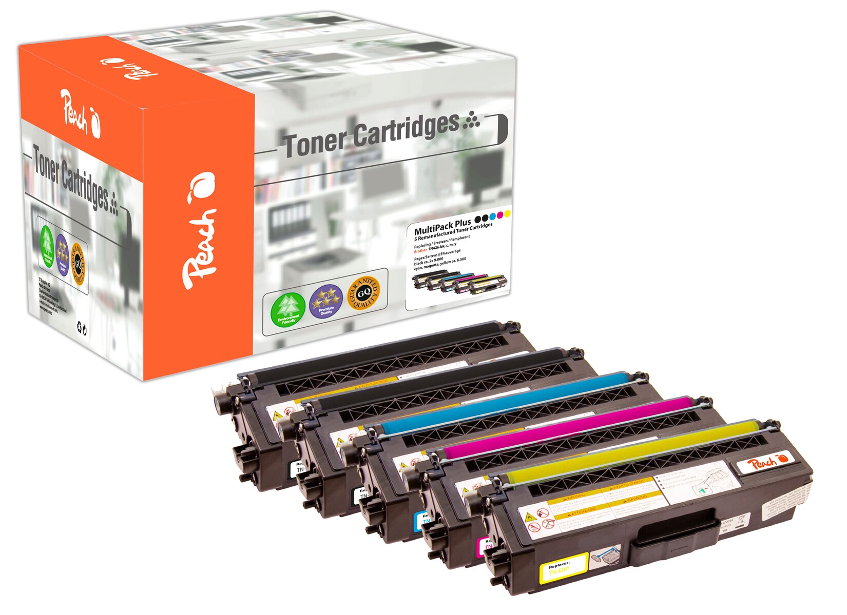 Peach B426 5 Toner XL (2*bk, c/m/y) ersetzt Brother TN-426 für z.B. Brother HLL 8360 CDW, Brother MFCL 8900 CDW (wiederaufbereitet)
