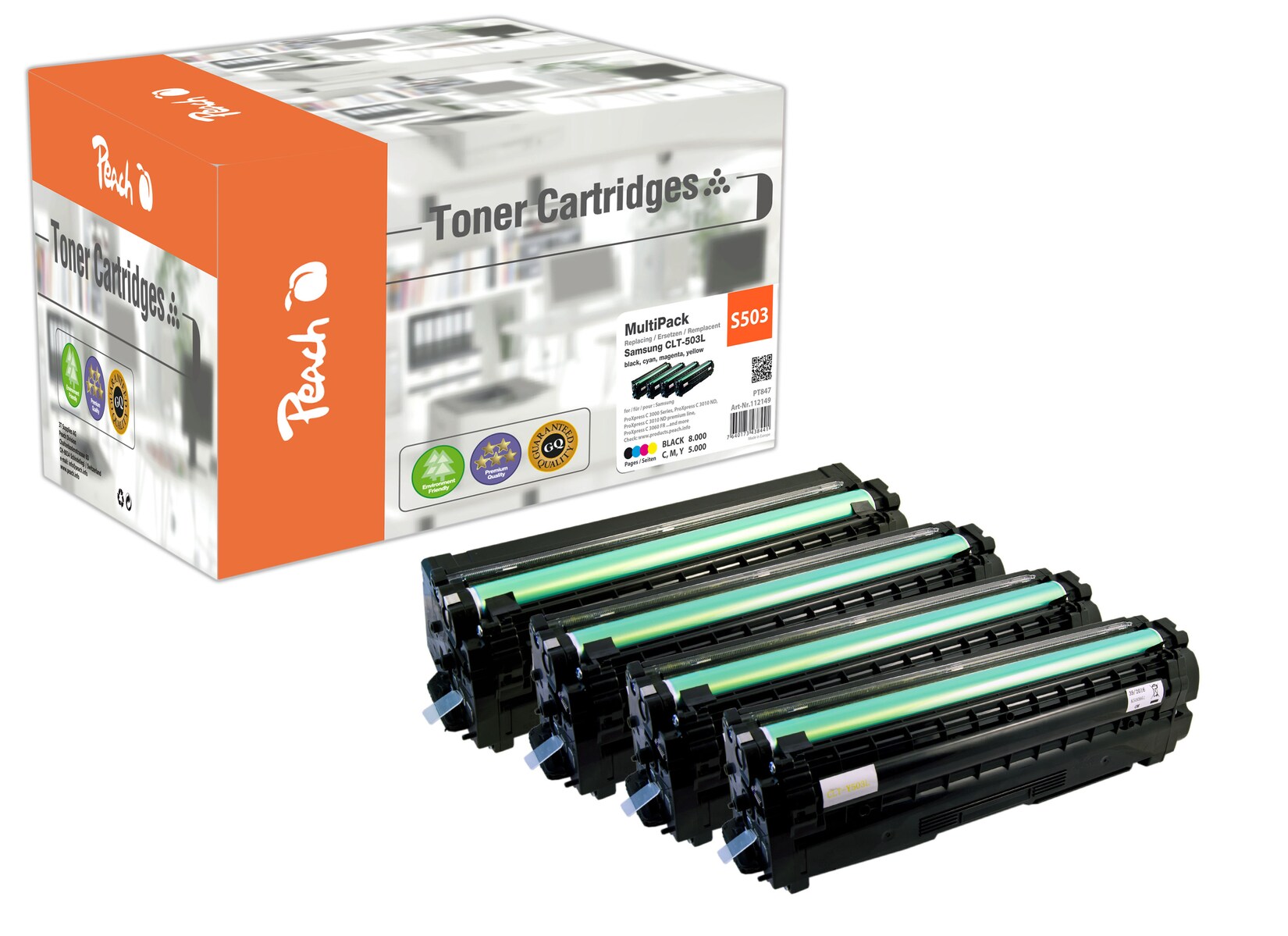 Peach S503 4 Toner (bk, c/m/y) ersetzt Samsung CLT-503L für z.B. Samsung ProXpress C 3000, Samsung ProXpress C 3010 ND (wiederaufbereitet)