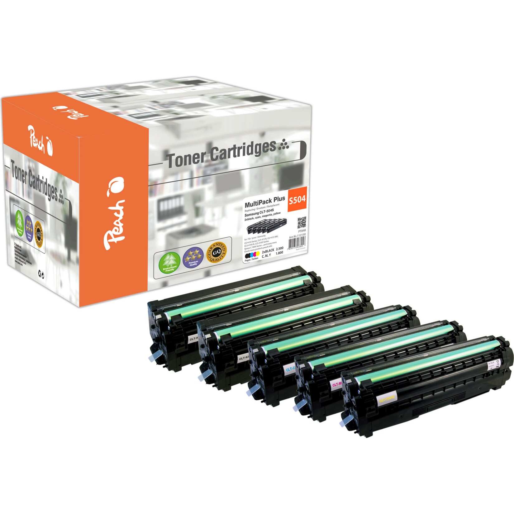 Peach S504 5 Toner (2*bk, c/m/y) ersetzt Samsung CLT-P504C, SU400A für z.B. Samsung CLP -410, Samsung CLP -415 N, Samsung CLP -415 NW (wiederaufbereitet)