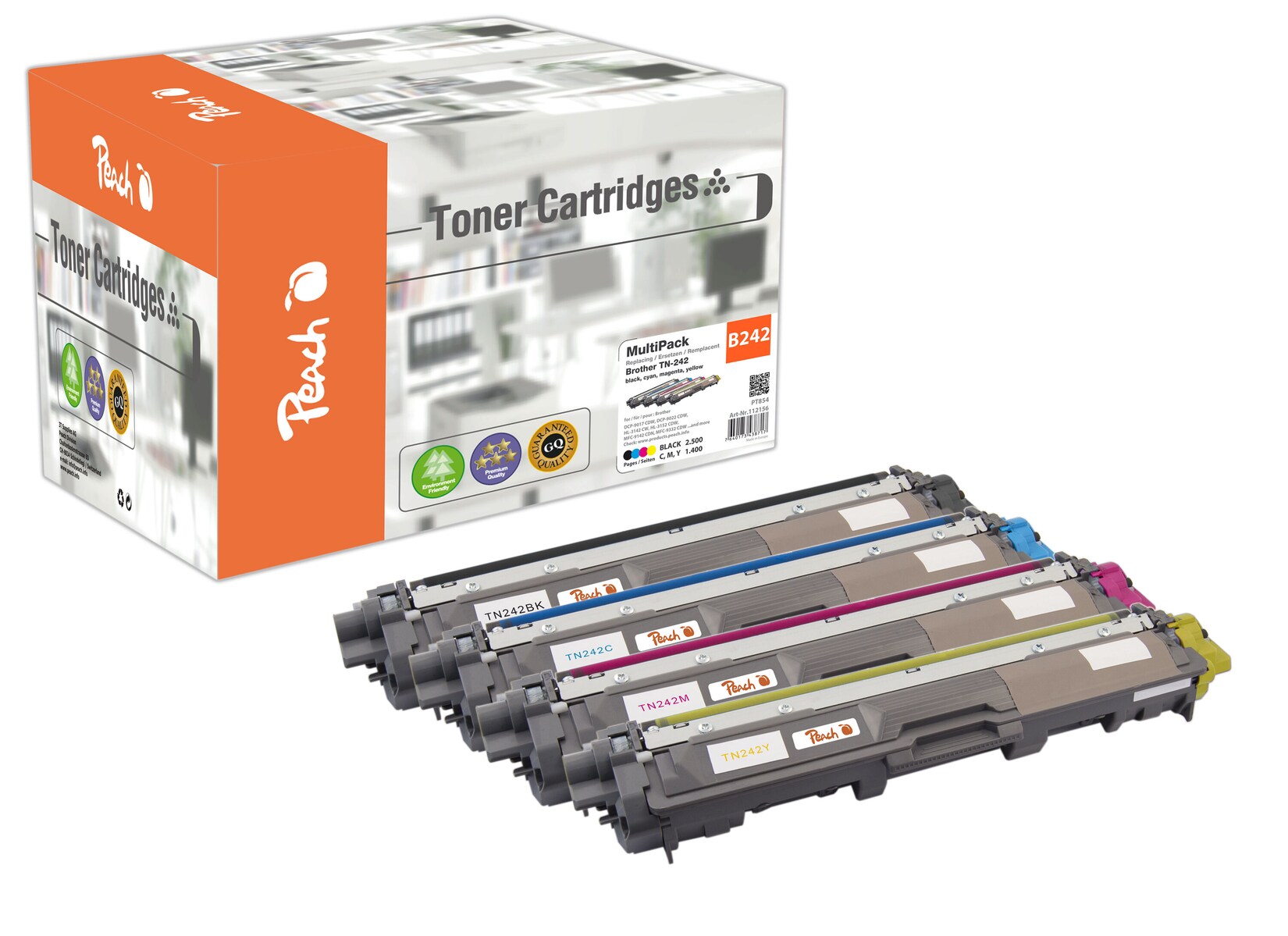 Peach B242 4 Toner (bk, c/m/y) ersetzt Brother TN-242 für z.B. Brother DCP -9022 CDW, Brother HL -3142 CW, Brother HL -3152 CDW (wiederaufbereitet)