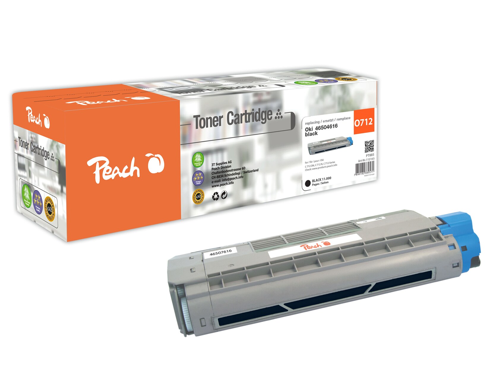 Peach O4650-76 Toner bk ersetzt OKI 46507616 für z.B. OKI C 712 DN, OKI C 712 N, OKI C 712 (wiederaufbereitet)
