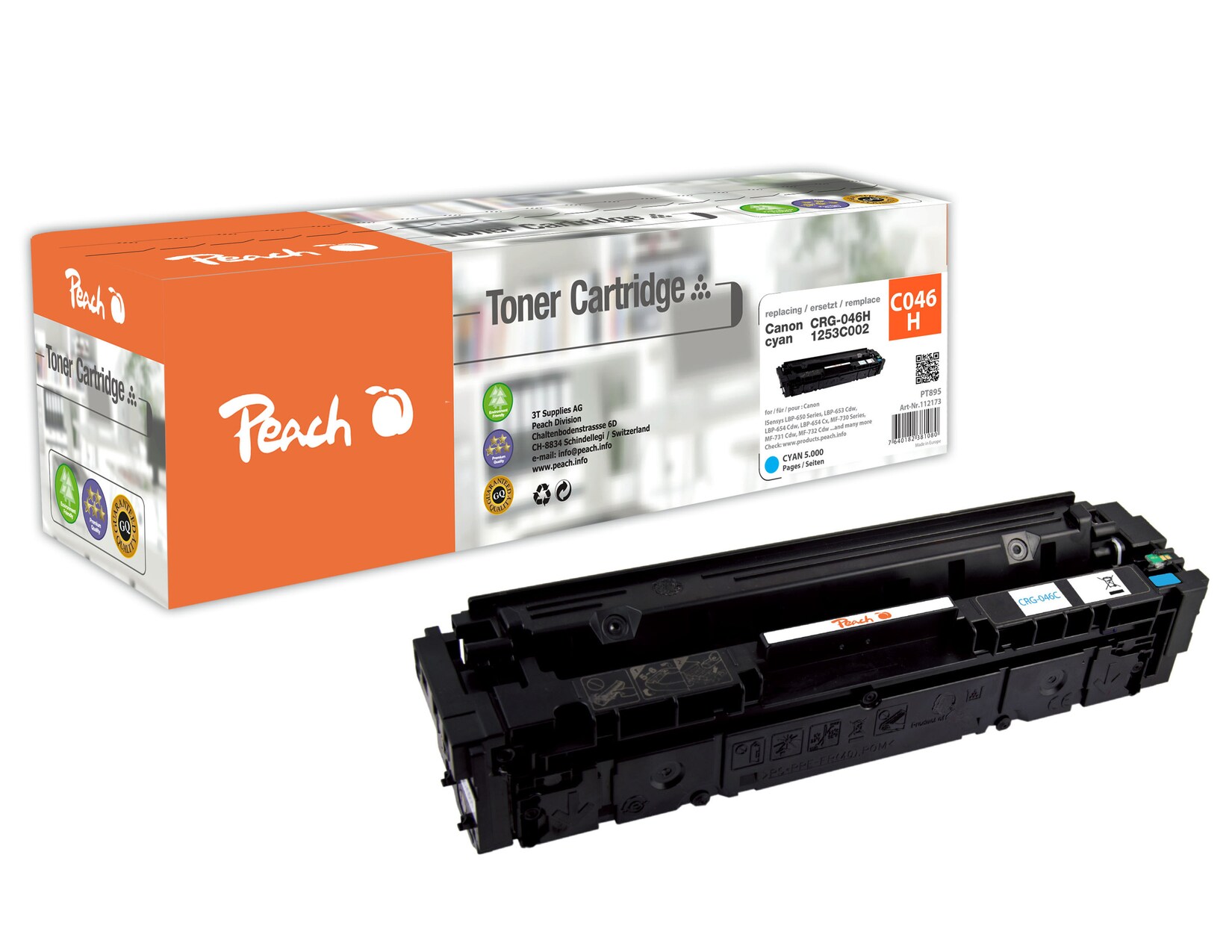 Peach HP 046 Hc Toner XL cy ersetzt Canon CRG-046H c, 1253C002 für z.B. Canon ISensys LBP -650, Canon ISensys LBP -653 Cdw, Canon ISensys MF 730 (wiederaufbereitet)