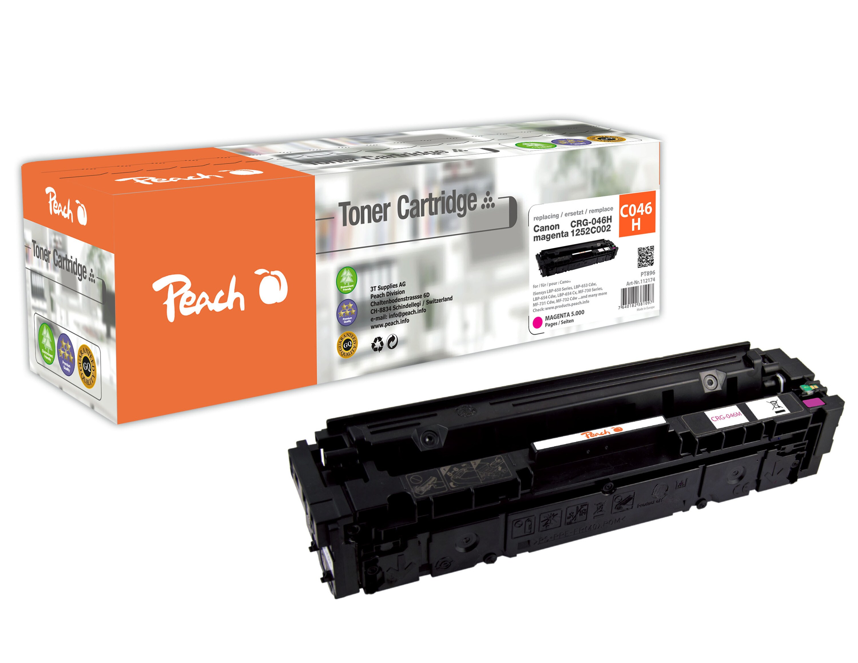 Peach HP 046 Hm Toner XL ma ersetzt Canon CRG-046H m, 1252C002 f&uuml;r z.B. Canon ISensys MF 732 Cdw, Canon ISensys LBP -650, Canon ISensys LBP -654 Cx (wiederaufbereitet) - Bild 1