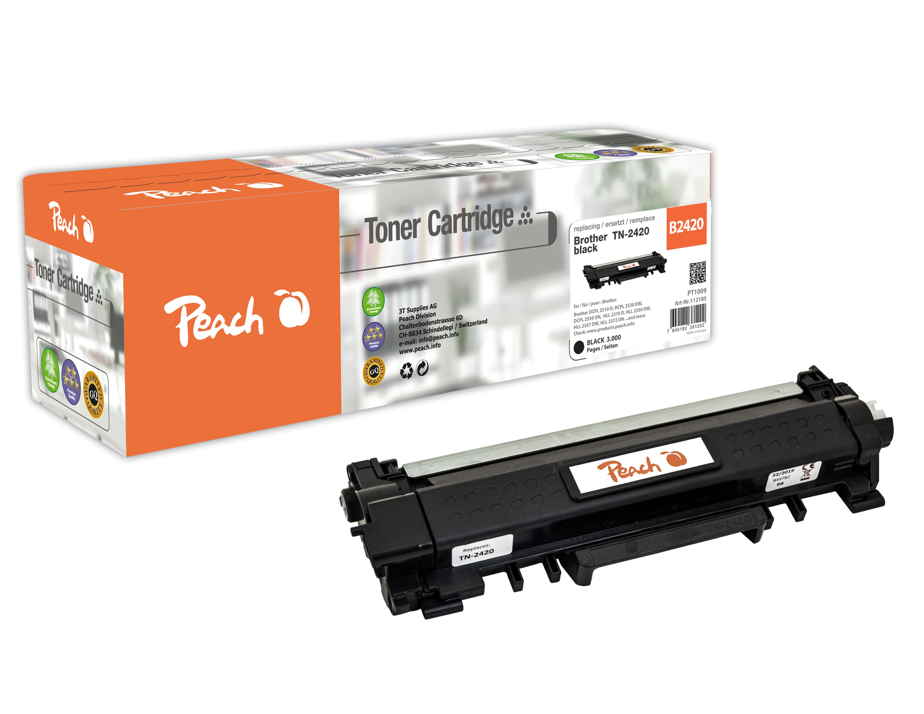 Peach B2420  Toner XL bk ersetzt Brother TN-2420 f&uuml;r z.B. Brother MFCL 2730 DW, Brother MFCL 2750 DW, Brother DCPL 2530 DW, Brother HLL 2350 DW (wiederaufbereitet) - Bild 1