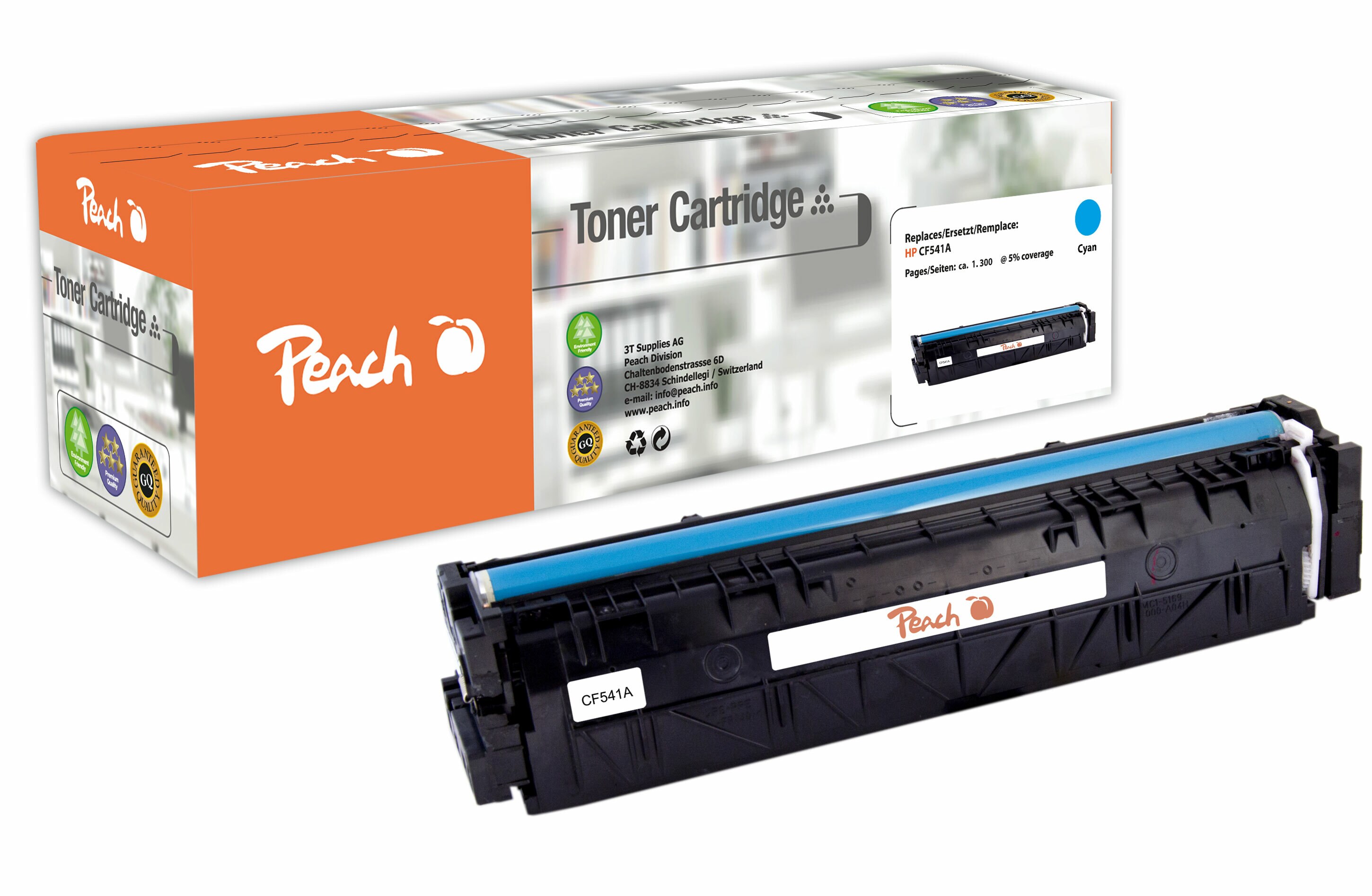 Peach HP 203 AC Toner cy ersetzt HP No. 203A C, CF541A f&uuml;r z.B. HP Color LaserJet Pro MFP M 281 fdw, HP Color LaserJet Pro M 254 dnw (wiederaufbereitet) - Bild 1