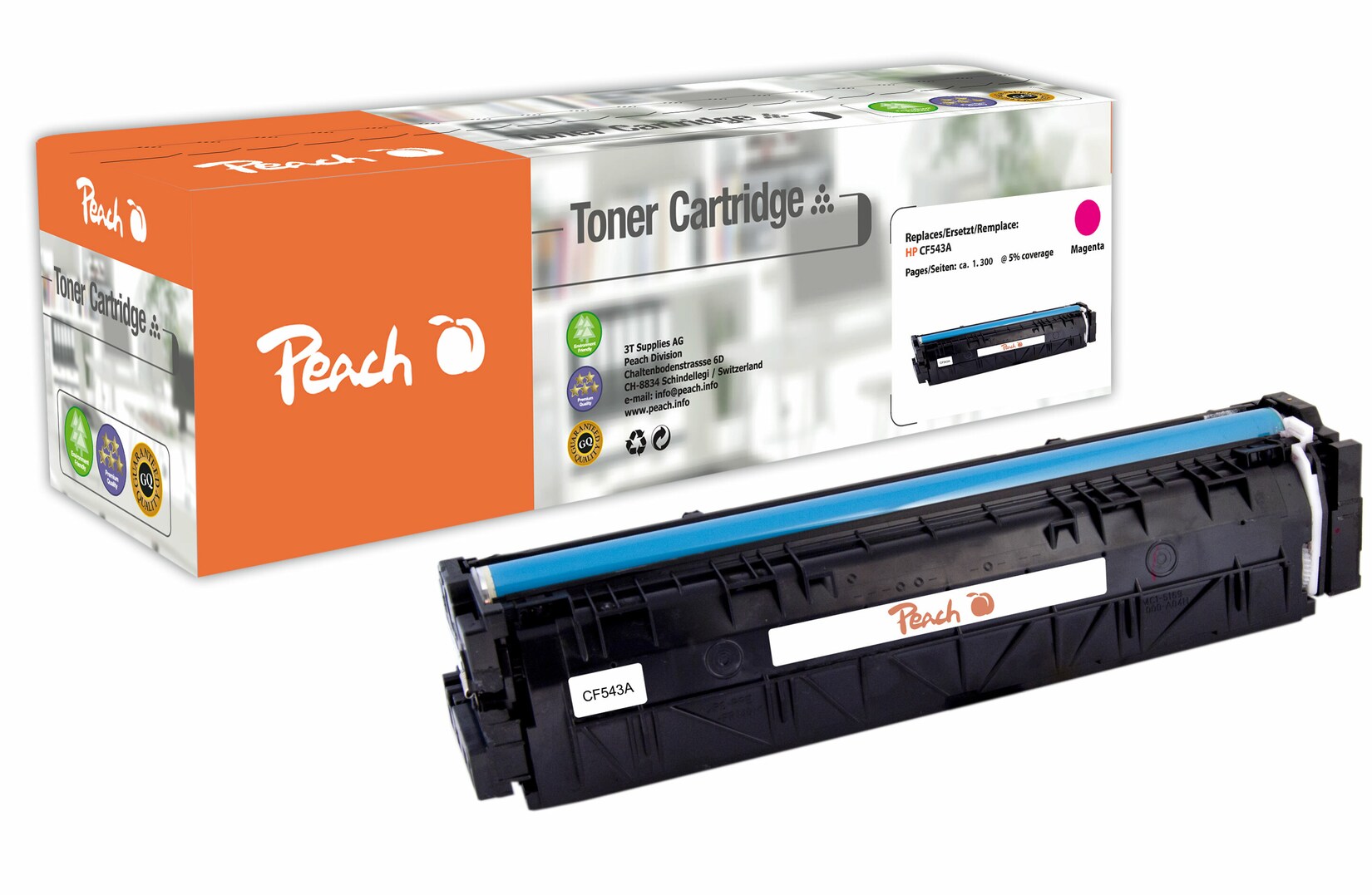 Peach HP 203 AM Toner ma ersetzt HP No. 203A M, CF543A für z.B. HP Color LaserJet Pro MFP M 281 fdw, HP Color LaserJet Pro M 254 dnw (wiederaufbereitet)