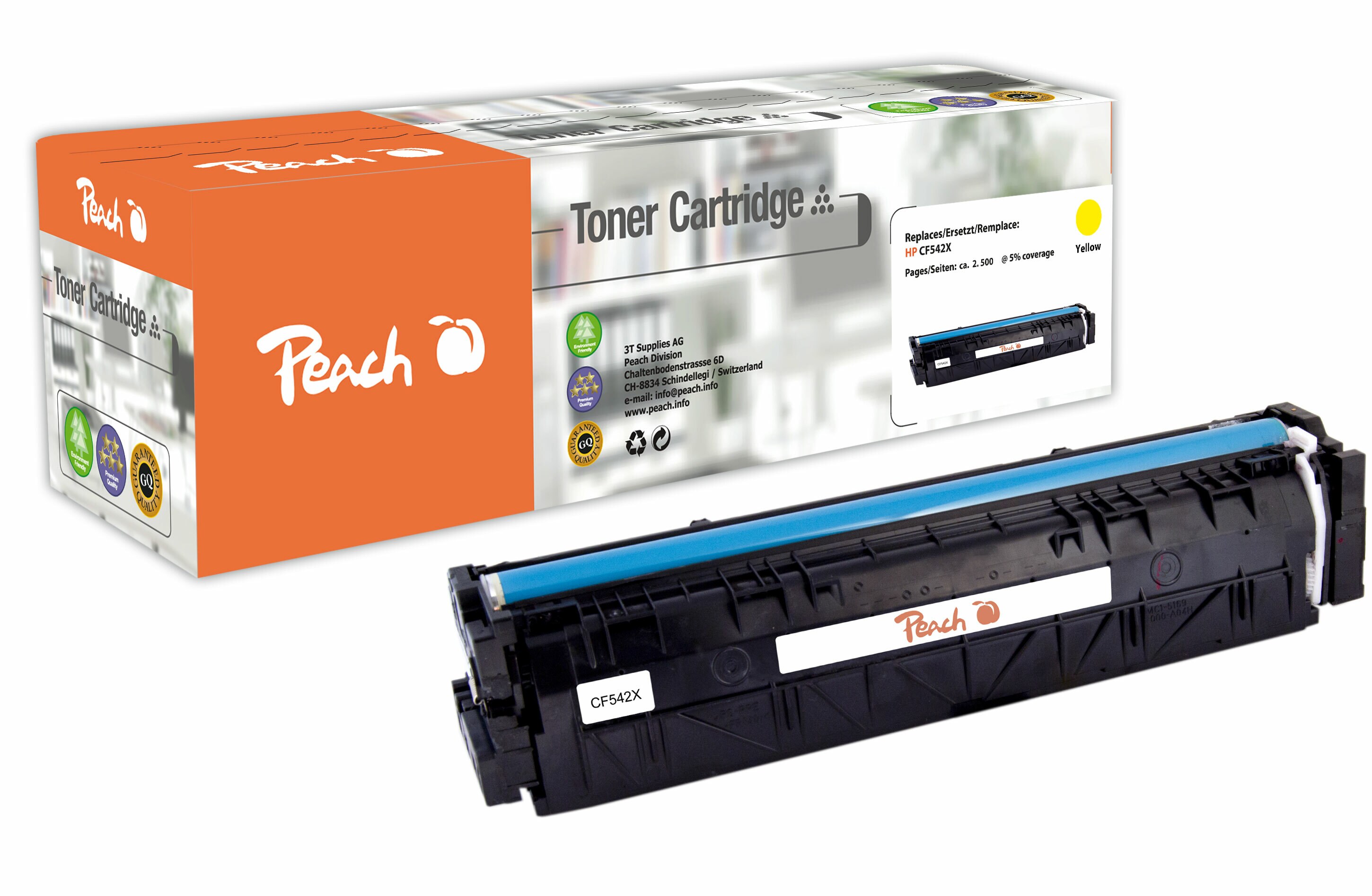 Peach HP 203 XY Toner XL ye ersetzt HP No. 203X Y, CF542X f&uuml;r z.B. HP Color LaserJet Pro MFP M 281 fdw, HP Color LaserJet Pro M 254 dnw (wiederaufbereitet) - Bild 1
