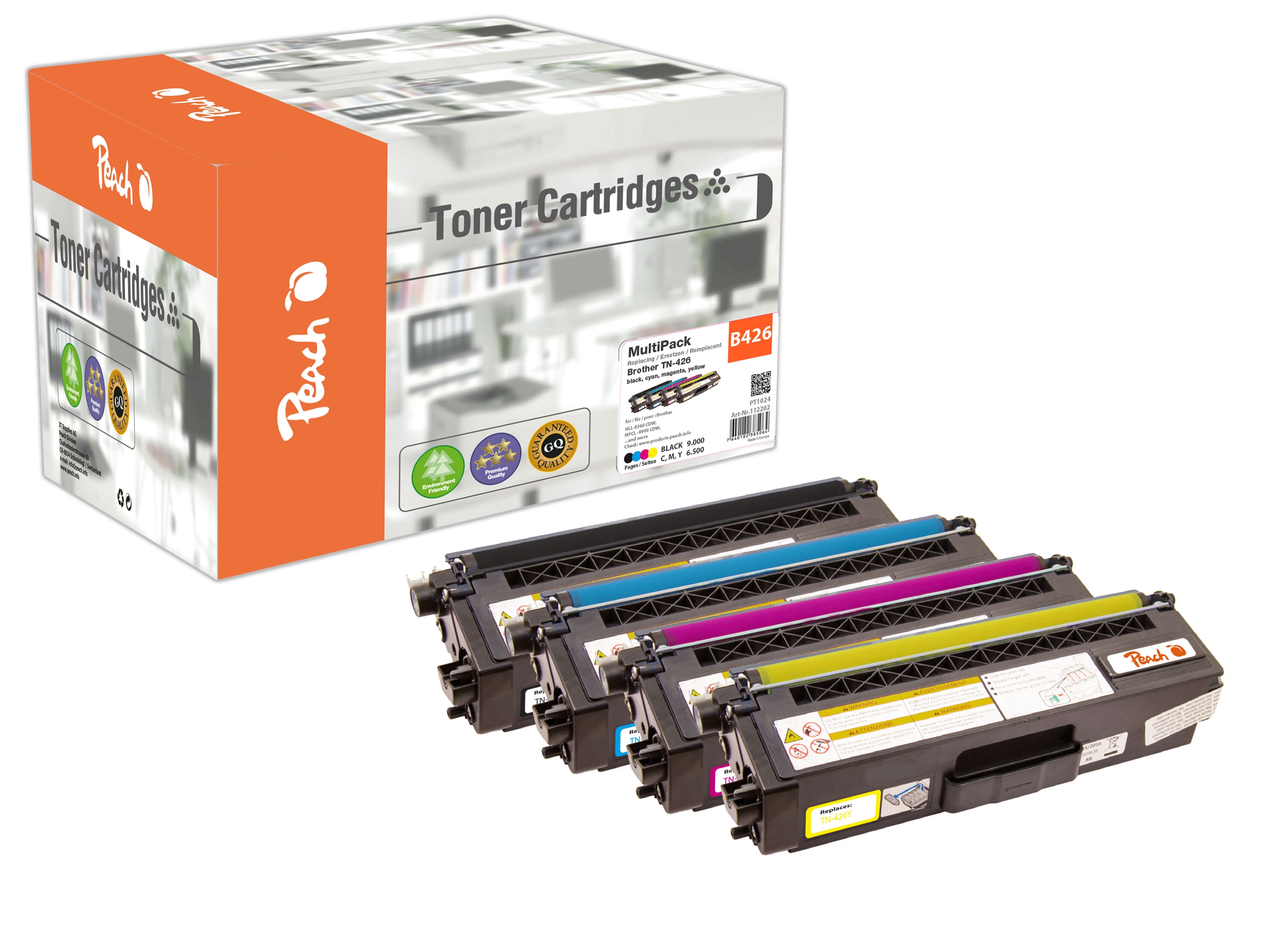 Peach B426  4 Toner XL (bk, c/m/y) ersetzt Brother TN-426 f&uuml;r z.B. Brother MFCL 8900 CDW, Brother HLL 8360 CDW (wiederaufbereitet) - Bild 1