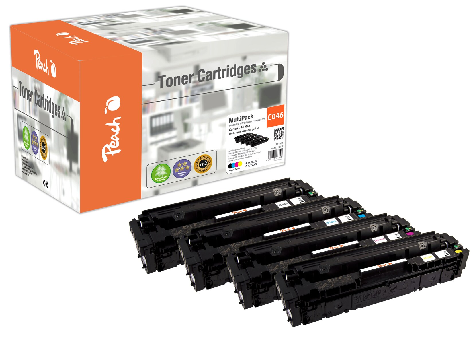 Peach HP 046 4 Toner (bk, c/m/y) ersetzt Canon CRG-046, 1250C002, 1249C002, 1248C002, 1247C002 für z.B. Canon ISensys LBP -650 (wiederaufbereitet)