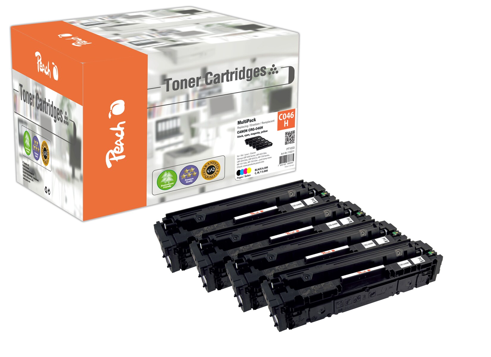 Peach PEACH H046H 4 Toner XL (bk, c/m/y) ersetzt Canon CRG-046H, 1254C002, 1253C002, 1252C002, 1251C002 für z.B. Canon ISensys LBP -650 (wiederaufbereitet)