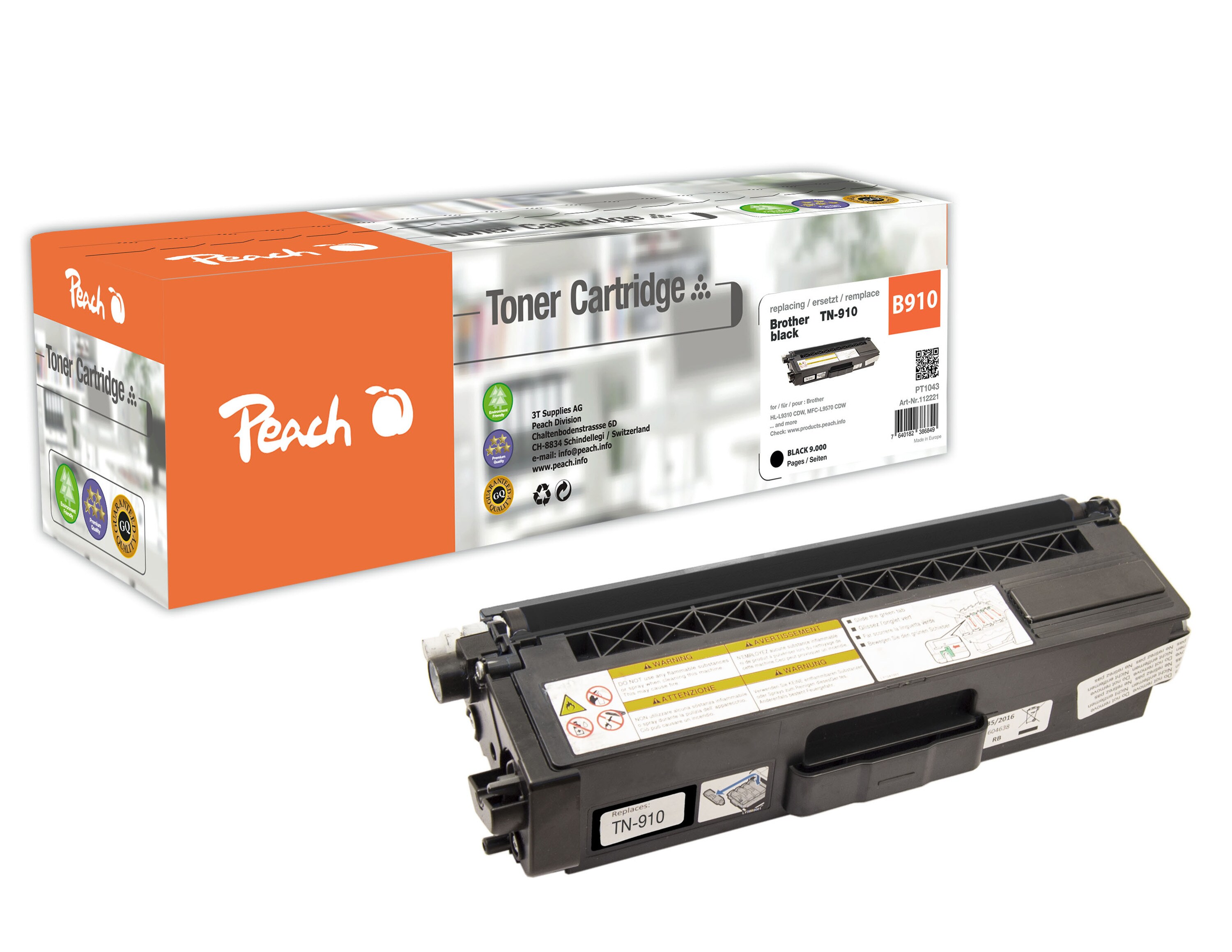 Peach B910 BK Toner bk ersetzt Brother TN-910BK f&uuml;r z.B. Brother MFCL 9570 CDW, Brother HLL 9310 CDW, Brother HLL 9310 CDWT, Brother HLL 9310 (wiederaufbereitet) - Bild 1