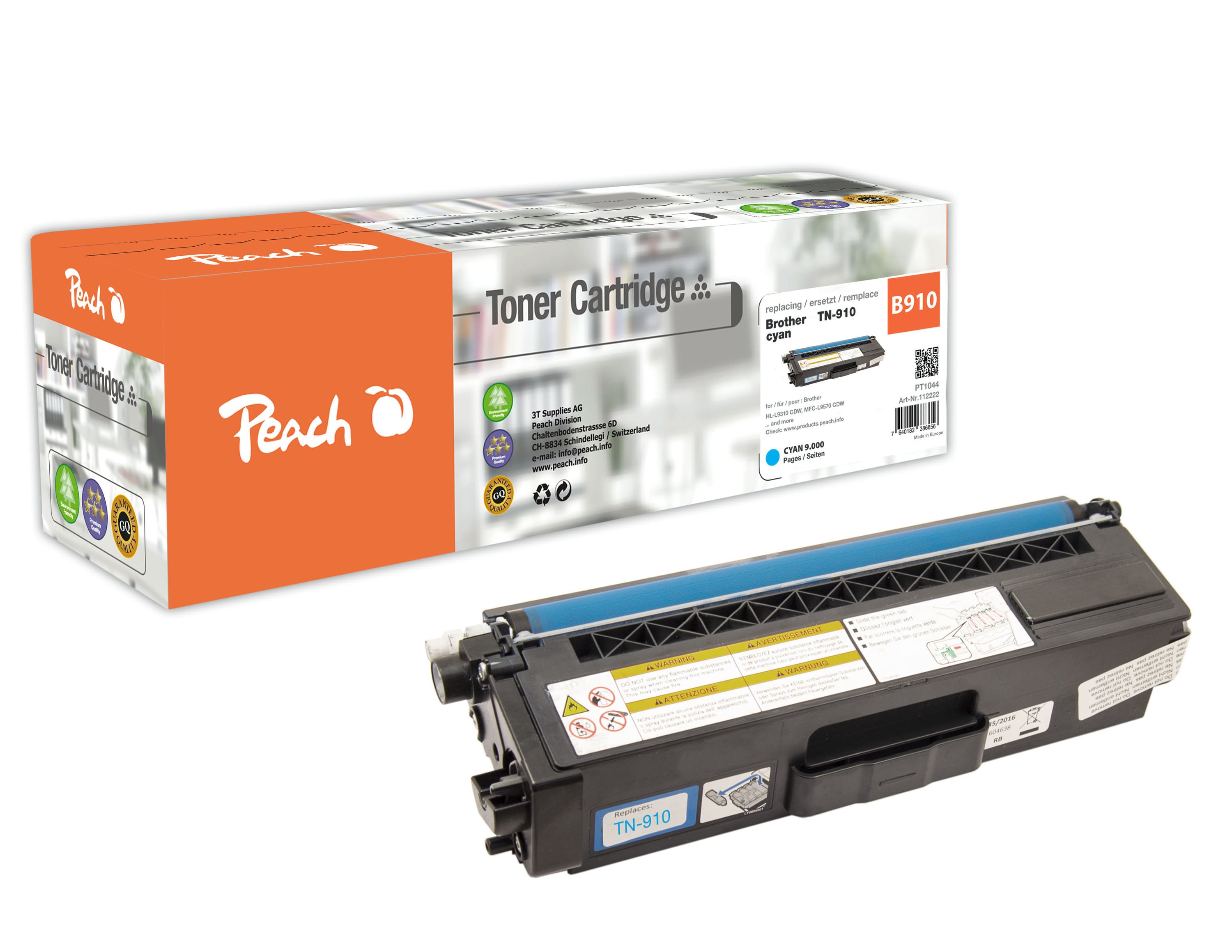 Peach B910 C Toner cy ersetzt Brother TN-910C f&uuml;r z.B. Brother MFCL 9570 CDW, Brother HLL 9310 CDW, Brother HLL 9310 CDWT, Brother HLL 9310 CDWTT (wiederaufbereitet) - Bild 1