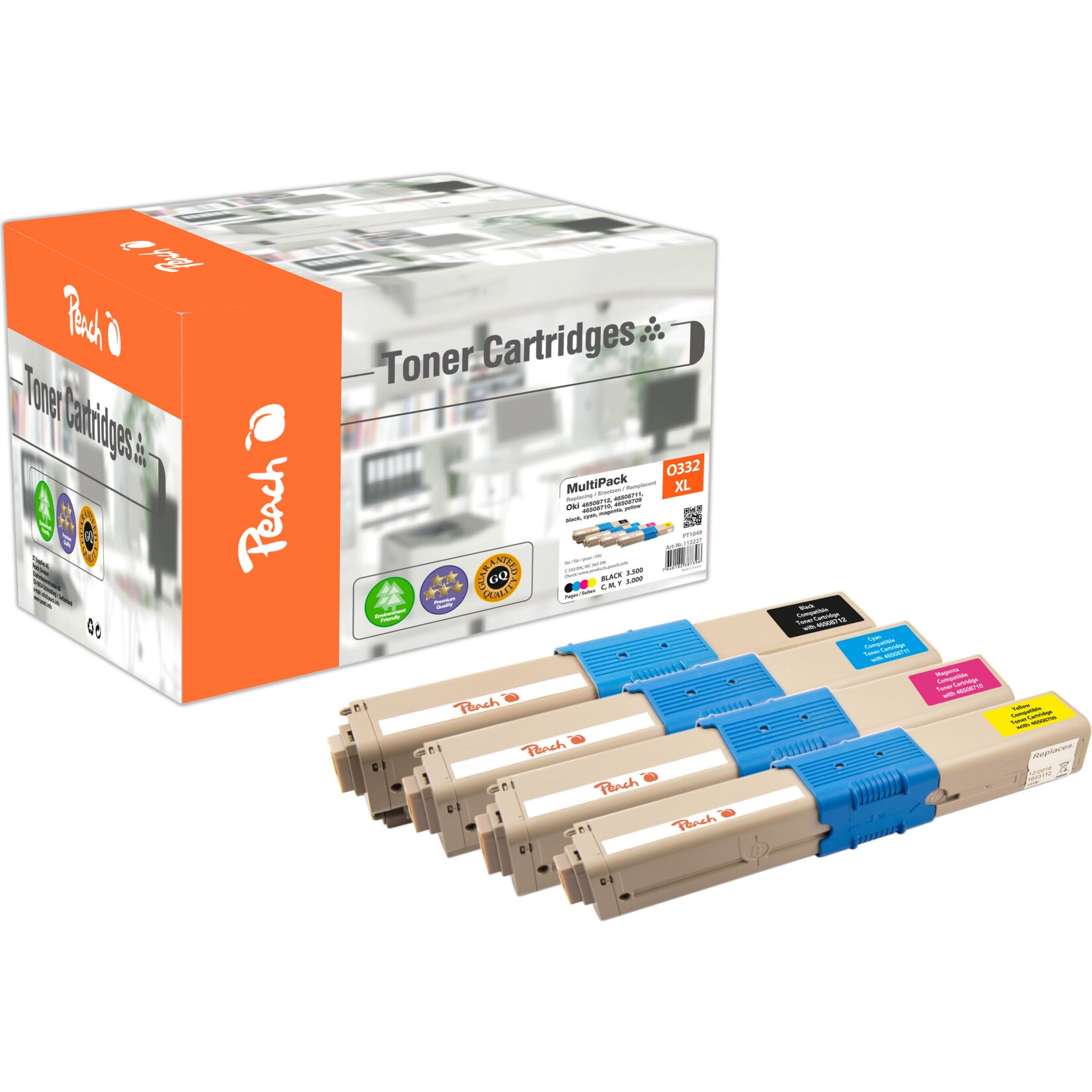 Peach O4650-87 Toner XL (bk, c/m/y) ersetzt OKI 46508712, 46508711, 46508710, 46508709 für z.B. OKI C 332 DN, OKI MC 363 DN, OKI MC 363 N (wiederaufbereitet)
