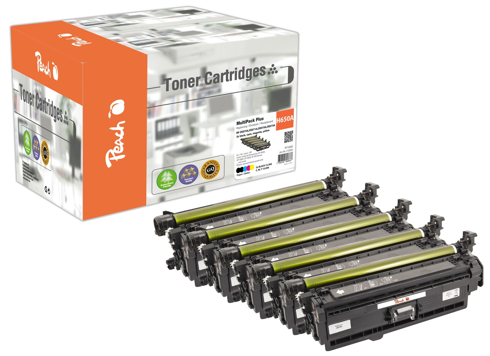 Peach HP 507 A 4 Toner (bk, c/m/y) ersetzt HP No. 507A, CE400A, CE401A, CE402A, CE403A für z.B. HP LaserJet Enterprise 500 color M 551 dn (wiederaufbereitet)