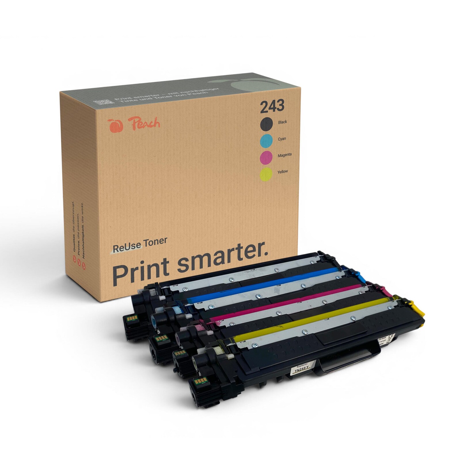 Peach B243 4 Toner (bk, c/m/y) ersetzt Brother TN-243 für z.B. Brother HLL 3230 CDW, Brother DCPL 3550 CDW, Brother DCPL 3510 CDW (wiederaufbereitet)