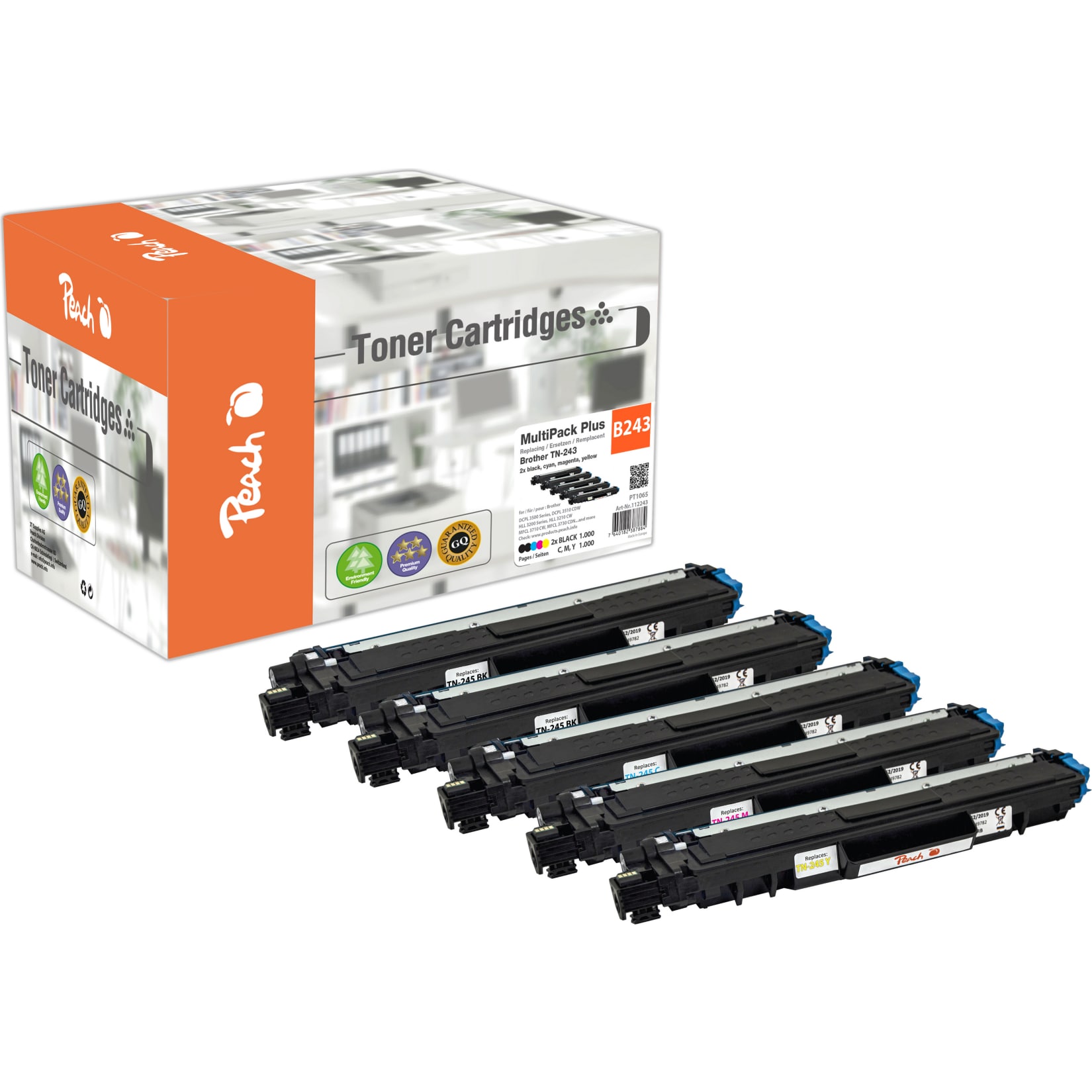 Peach B243  5 Toner (2*bk, c/m/y) ersetzt Brother TN-243 f&uuml;r z.B. Brother MFCL 3750 CDW, Brother DCPL 3550 CDW, Brother HLL 3270 CDW (wiederaufbereitet) - Bild 1