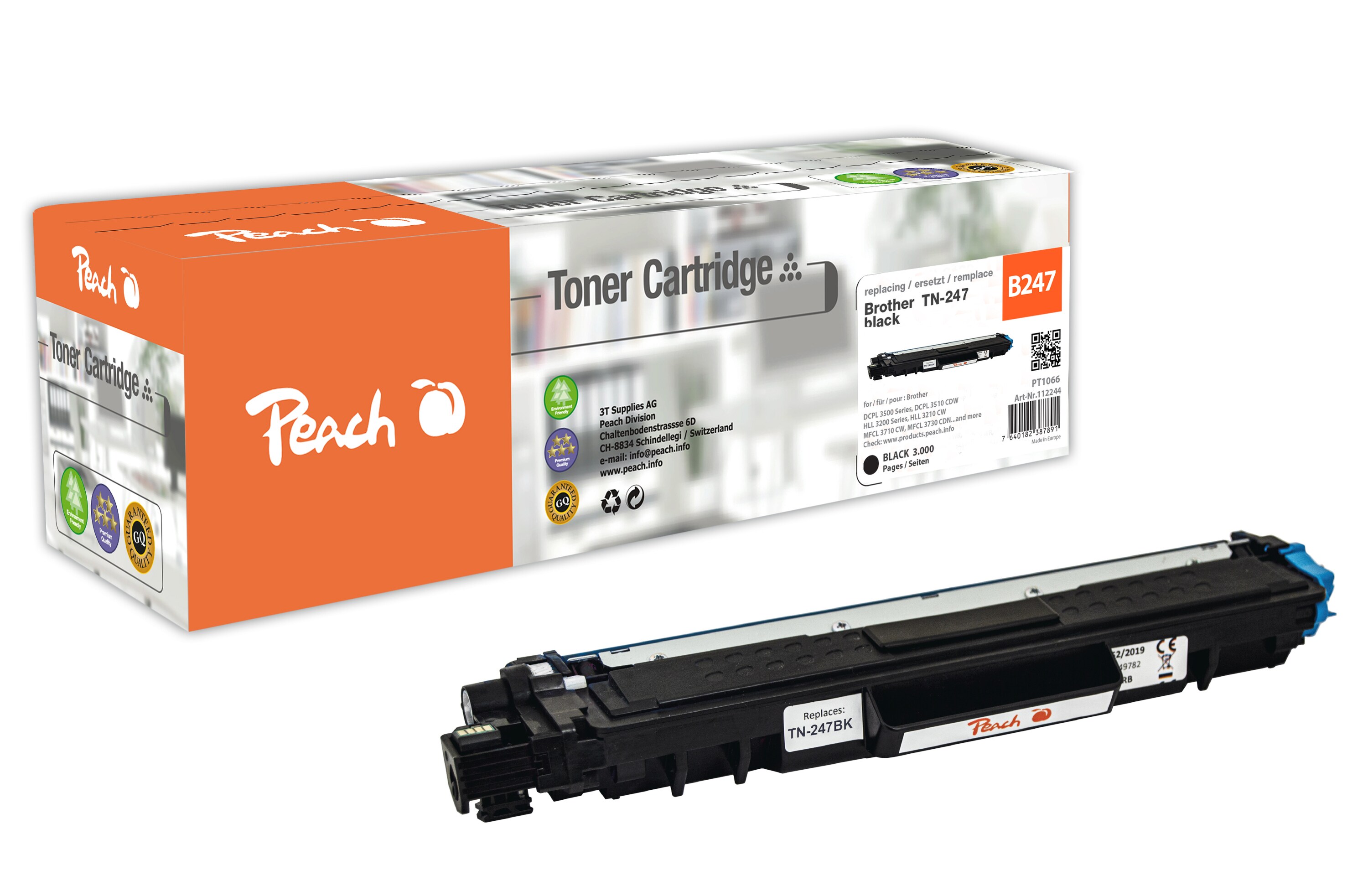 Peach B247 BK Toner XL bk ersetzt Brother TN-247BK f&uuml;r z.B. Brother MFCL 3750 CDW, Brother DCPL 3550 CDW, Brother HLL 3270 CDW (wiederaufbereitet) - Bild 1