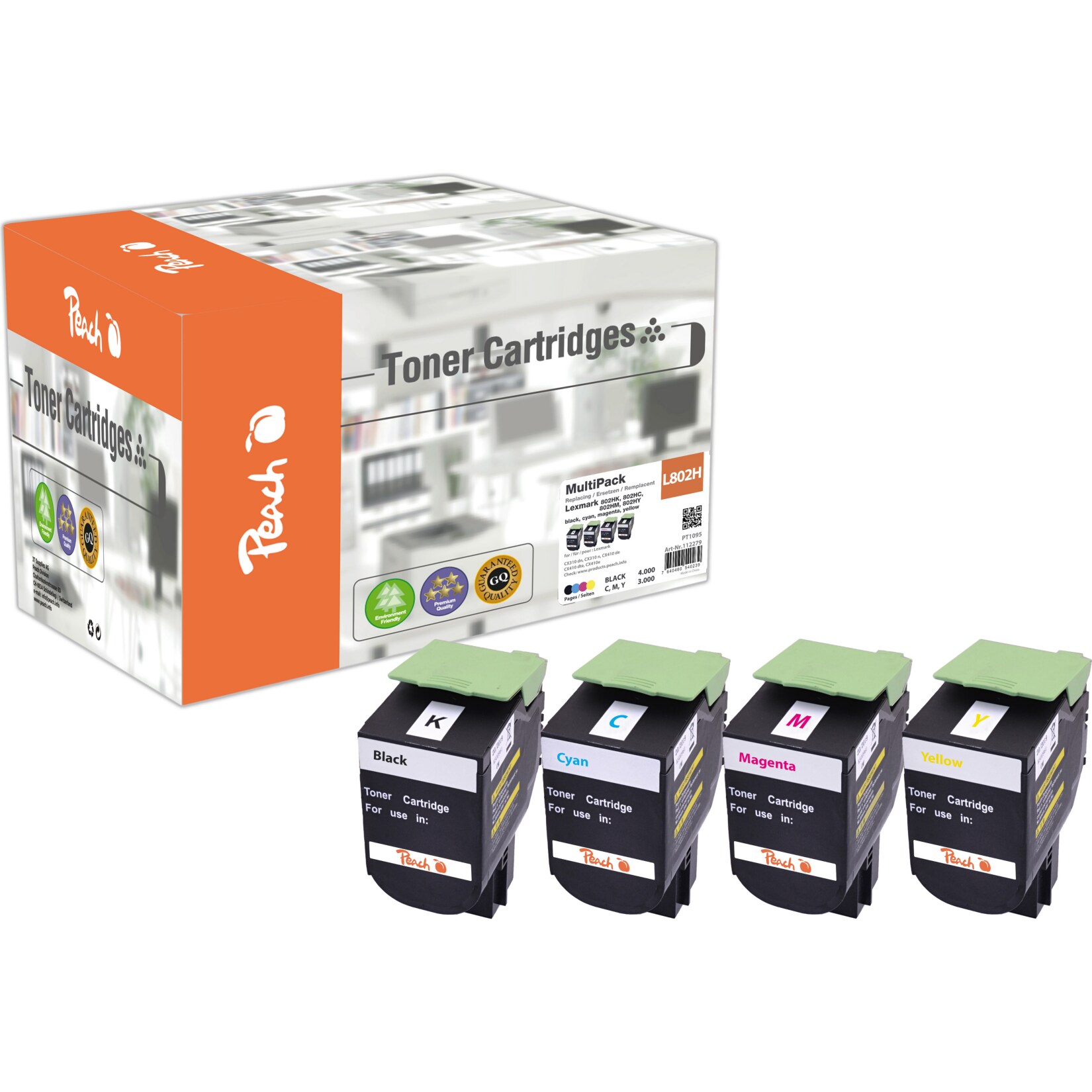 Peach L802 H Spar Pack Toner XL (bk, c/m/y) ersetzt Lexmark No. 802H, 80C2Hx0 für z.B. Lexmark CX 410 de, Lexmark CX 410 dte, Lexmark CX 410 e (wiederaufbereitet)