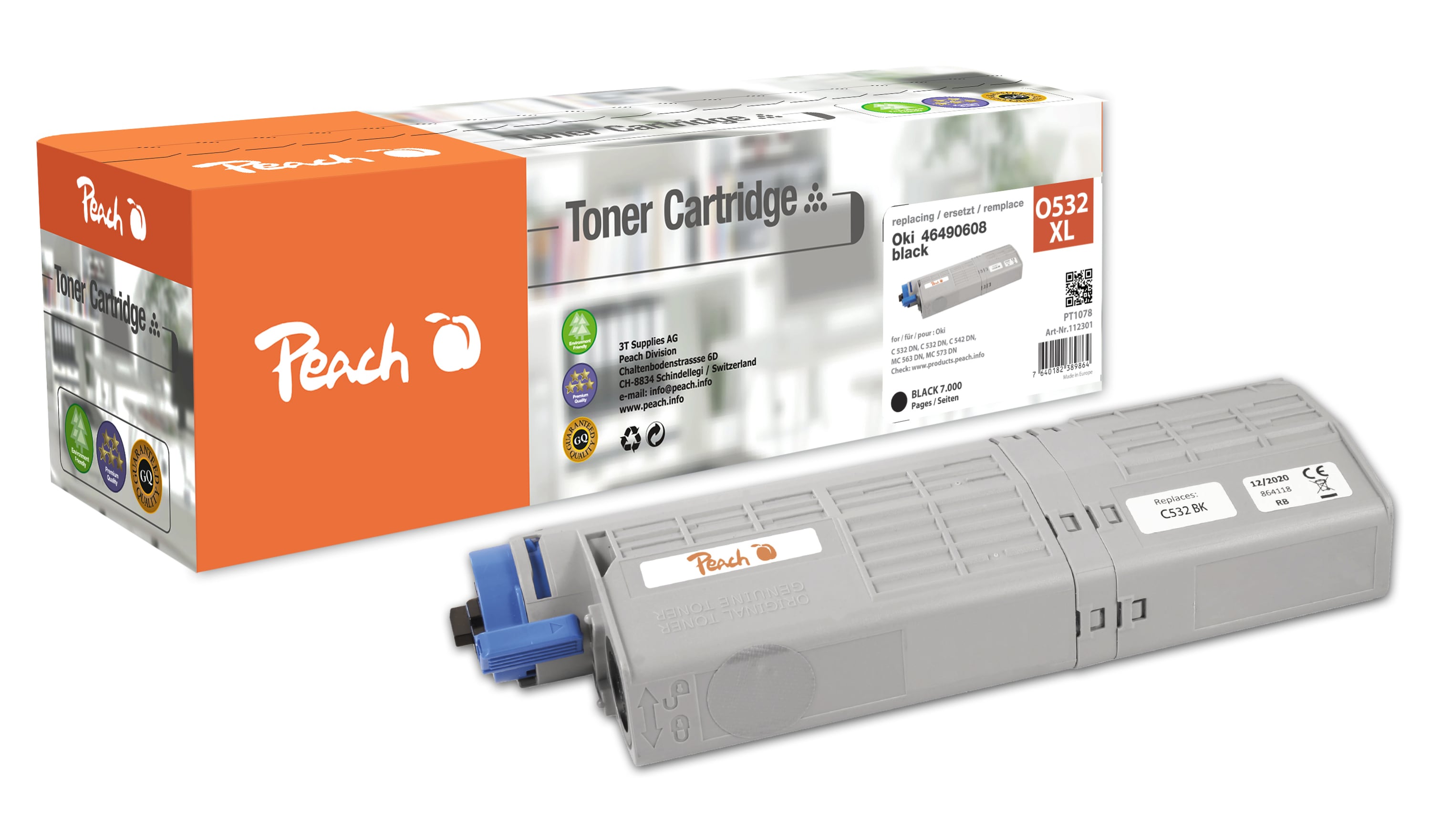 Peach O4648/49 Toner bk ersetzt OKI 46490404 f&uuml;r z.B. OKI C 532 DN, OKI C 542 DN, OKI MC 563 DN, OKI MC 573 DN (wiederaufbereitet) - Bild 1