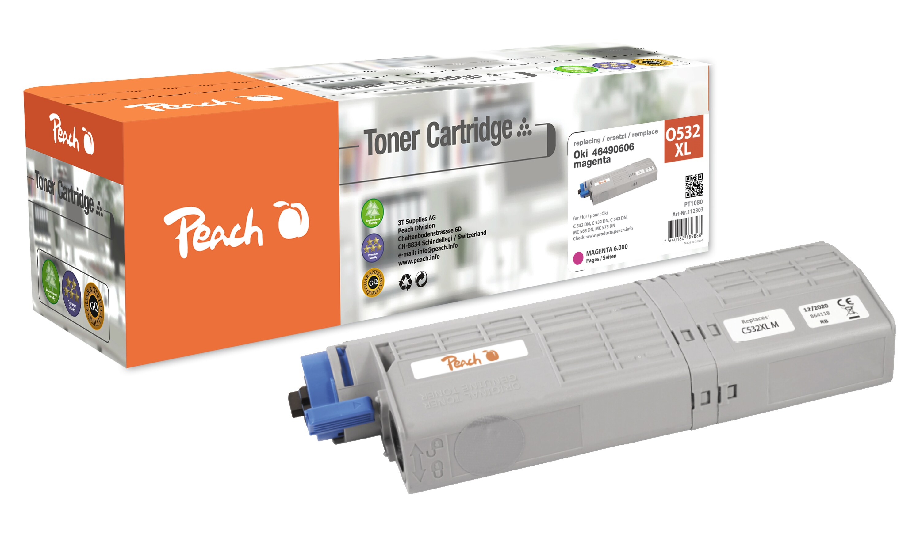 Peach O4648/49 Toner ma ersetzt OKI 46490402 f&uuml;r z.B. OKI C 532 DN, OKI C 542 DN, OKI MC 563 DN, OKI MC 573 DN (wiederaufbereitet) - Bild 1
