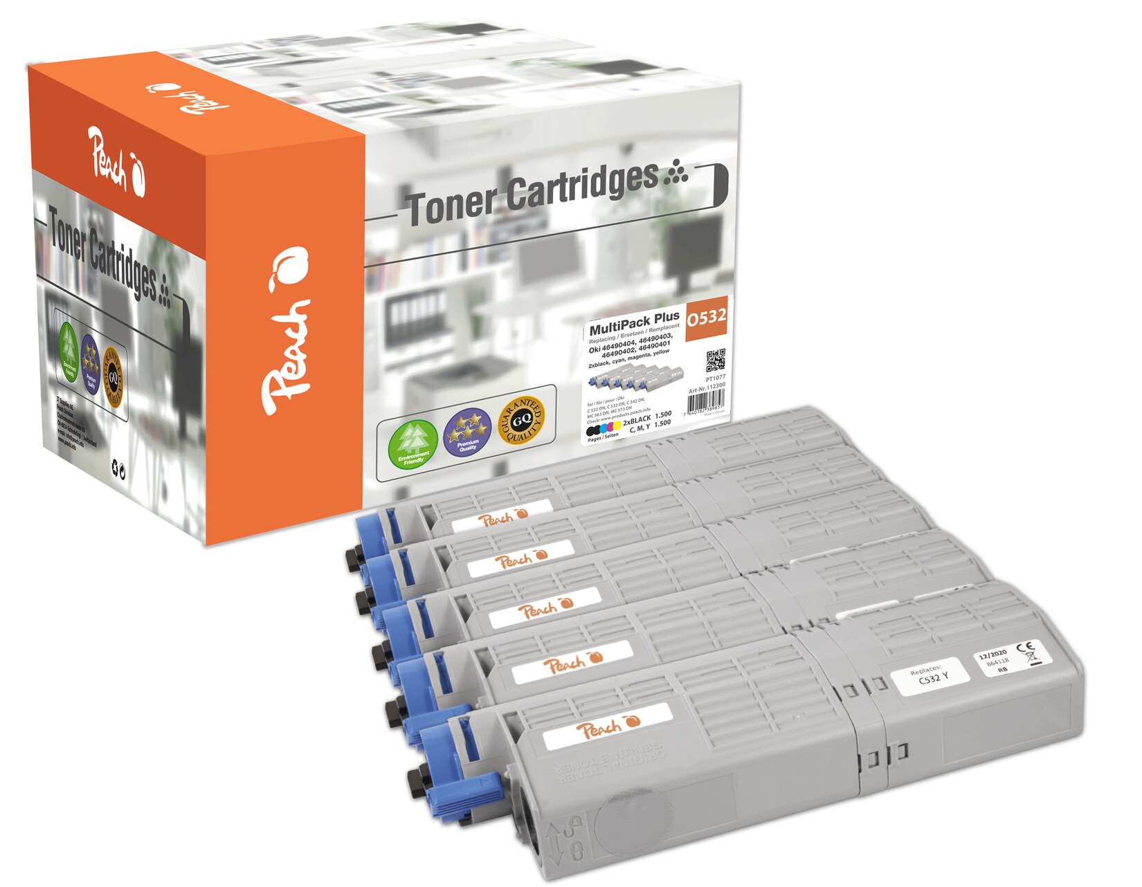 Peach O4648/49 5 Toner (2*bk, c/m/y) ersetzt OKI 46490404, 46490403, 46490402, 46490401 für z.B. OKI C 532 DN, OKI C 542 DN, OKI MC 563 DN (wiederaufbereitet)