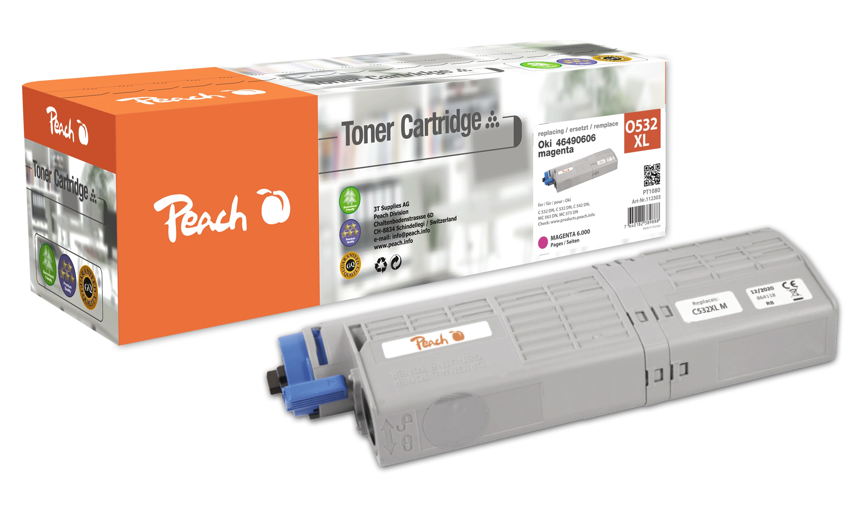 Peach O4648/49 Toner XL ma ersetzt OKI 46490606 f&uuml;r z.B. OKI C 532 DN, OKI C 542 DN, OKI MC 563 DN, OKI MC 573 DN (wiederaufbereitet) - Bild 1