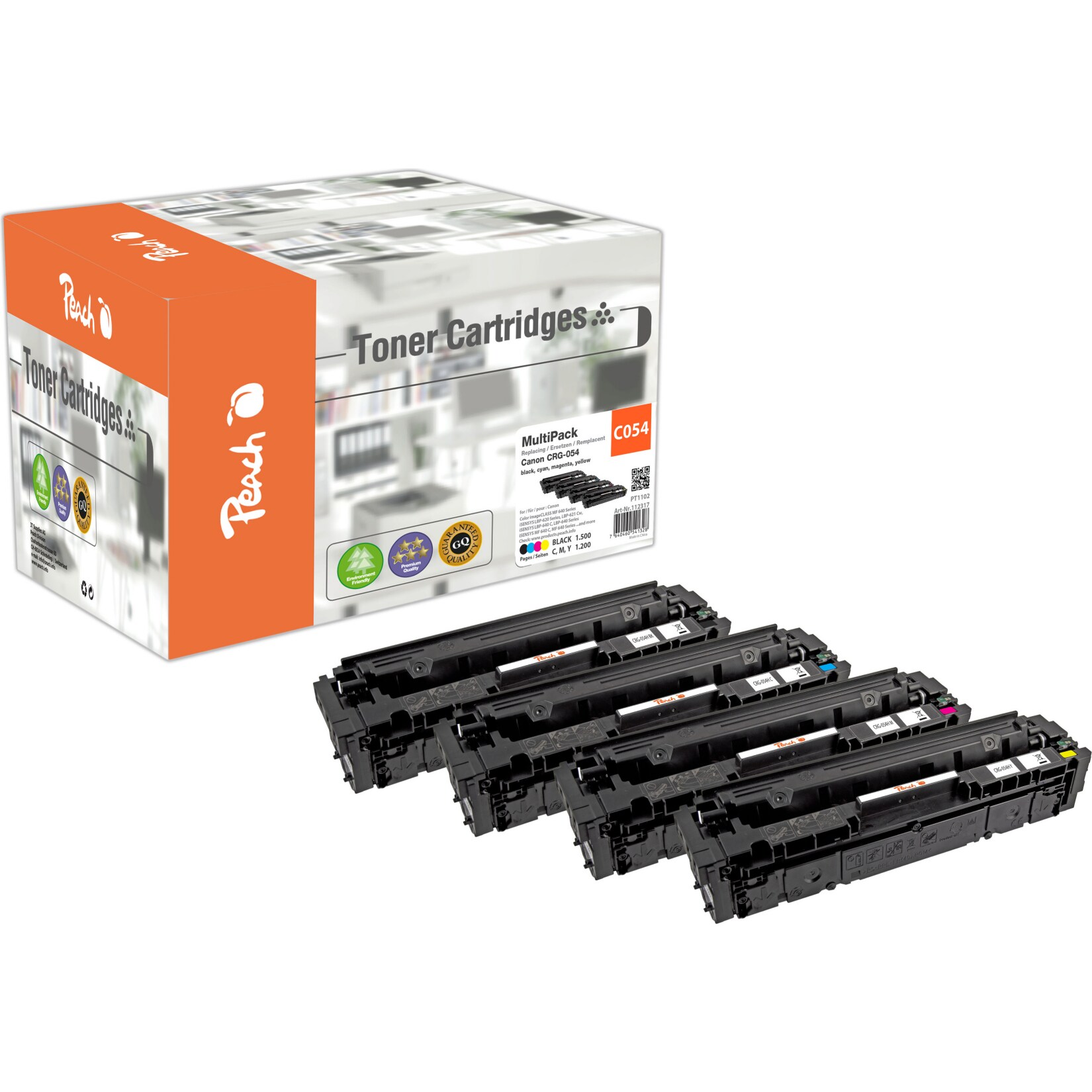 Peach HP 054  4 Toner (bk, c/m/y) ersetzt Canon CRG-054, 3024C002, 3023C002, 3022C002, 3021C002 f&uuml;r z.B. Canon iSENSYS LBP -620 (wiederaufbereitet) - Bild 1