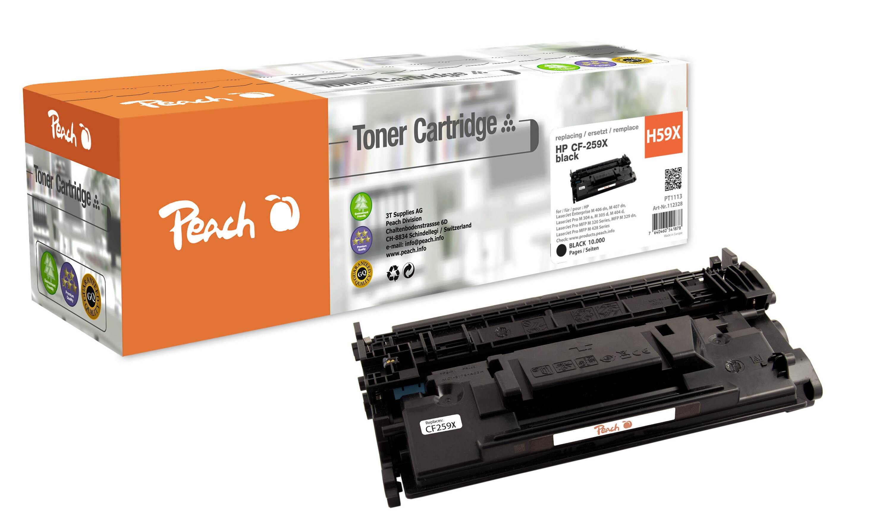 Peach HP 59 X Toner XL bk ersetzt HP No. 59X, CF259X f&uuml;r z.B. HP LaserJet Pro M 404 dn, HP LaserJet Enterprise M 406 dn, HP LaserJet Pro M 304 a (wiederaufbereitet) - Bild 1