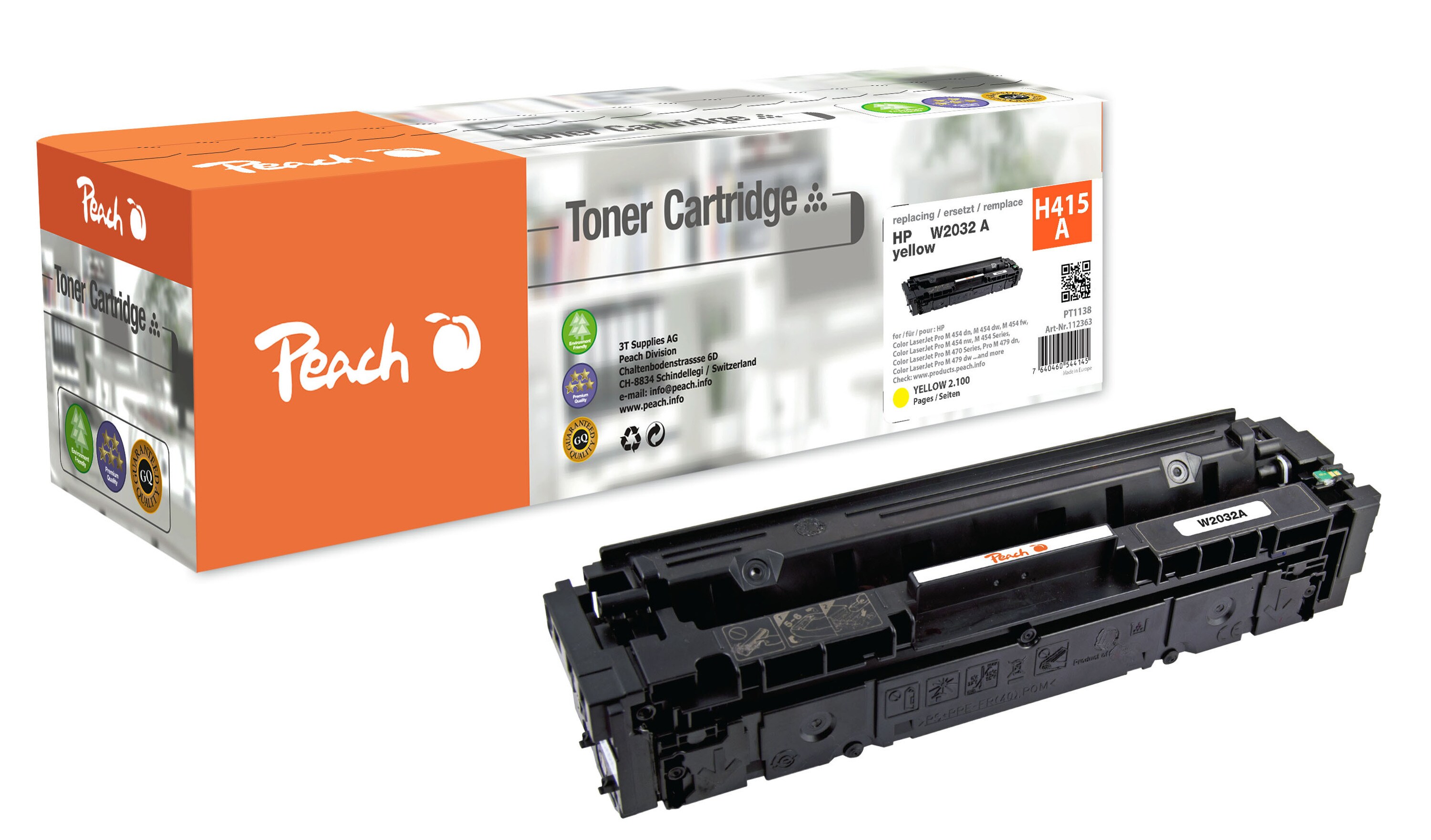 Peach HP 415 A Toner ye ersetzt HP No. 415A, W2032A f&uuml;r z.B. HP Color LaserJet Pro MFP M 479 dw, HP Color LaserJet Enterprise MFP M 480 f (wiederaufbereitet) - Bild 1