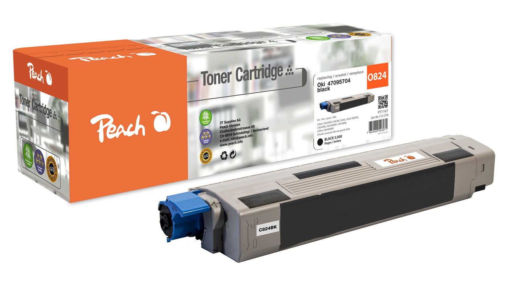 Peach O4709 Toner bk ersetzt OKI 47095704 für z.B. OKI C 834 DN, OKI C 834, OKI C 824 dn, OKI C 824 n, OKI C 824, OKI C 834 dnw, OKI C 834 nw (wiederaufbereitet)