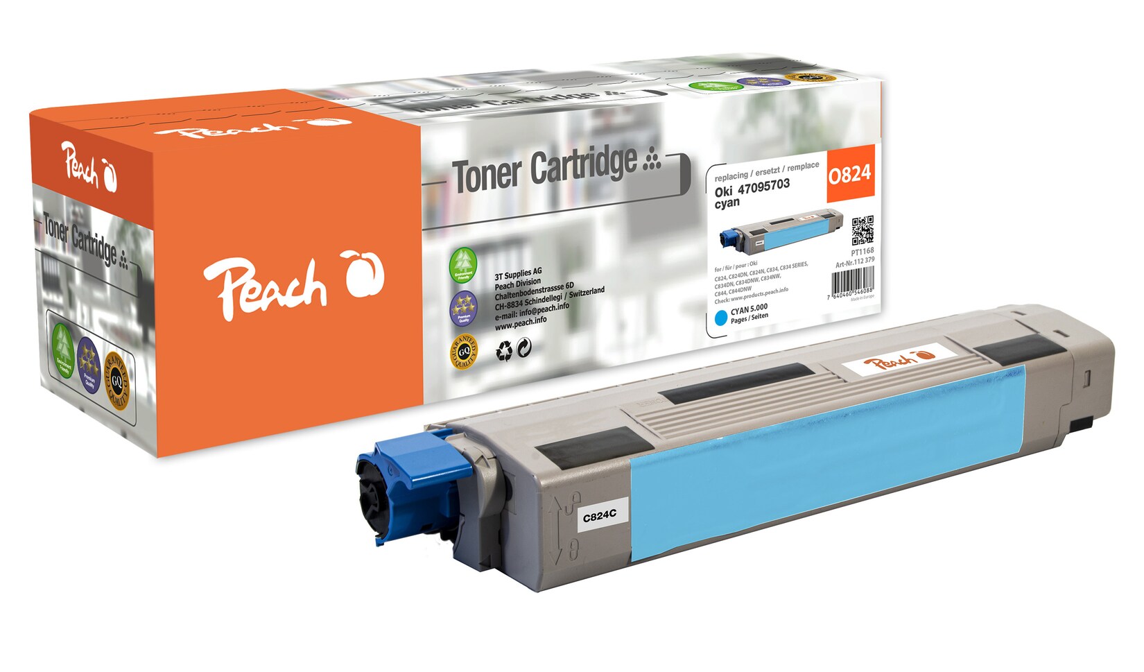 Peach O4709 Toner cy ersetzt OKI 47095703 für z.B. OKI C 834 DN, OKI C 834, OKI C 824 dn, OKI C 824 n, OKI C 824, OKI C 834 dnw, OKI C 834 nw (wiederaufbereitet)