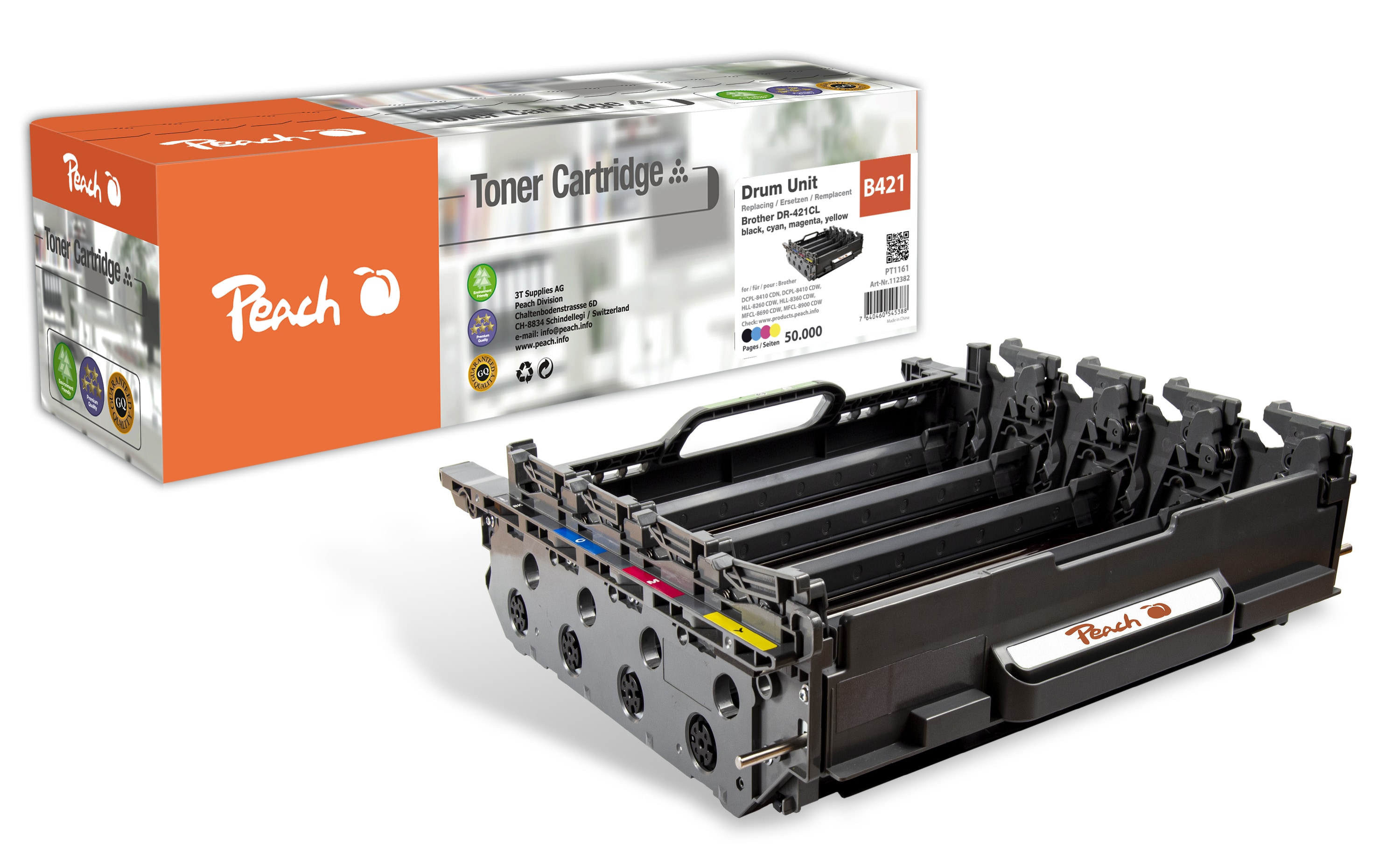 Peach B421 CL Trommeleinheit col ersetzt Brother DR-421CL f&uuml;r z.B. Brother MFCL 8900 CDW, Brother HLL 8360 CDW, Brother MFCL 8690 CDW (wiederaufbereitet) - Bild 1