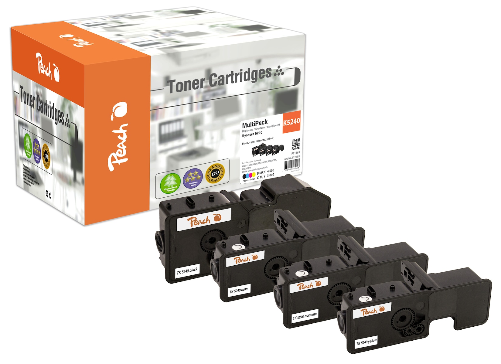 Peach K5240 4 Toner (bk, c/m/y) ersetzt Kyocera TK-5240 für z.B. Kyocera ECOSYS M 5526 cdn, Kyocera ECOSYS M 5526 cdw, Kyocera ECOSYS M 5526
