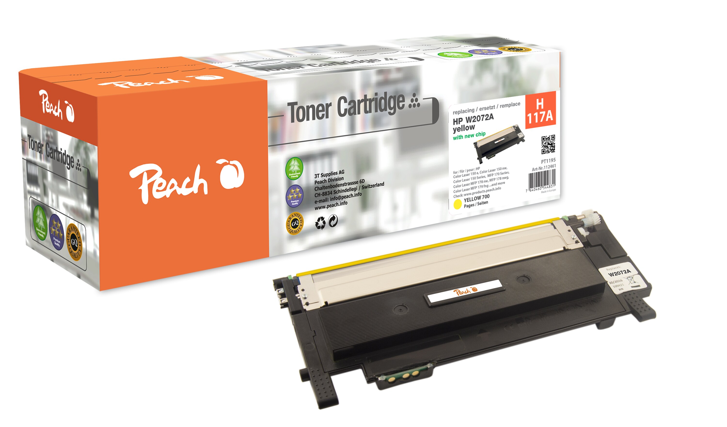 Peach HP 117 AY Toner ye ersetzt HP No. 117A Y, W2072A f&uuml;r z.B. HP Color Laser MFP 178 nw, HP Color Laser MFP 178 nwg, HP Color Laser 150 nw (wiederaufbereitet) - Bild 1