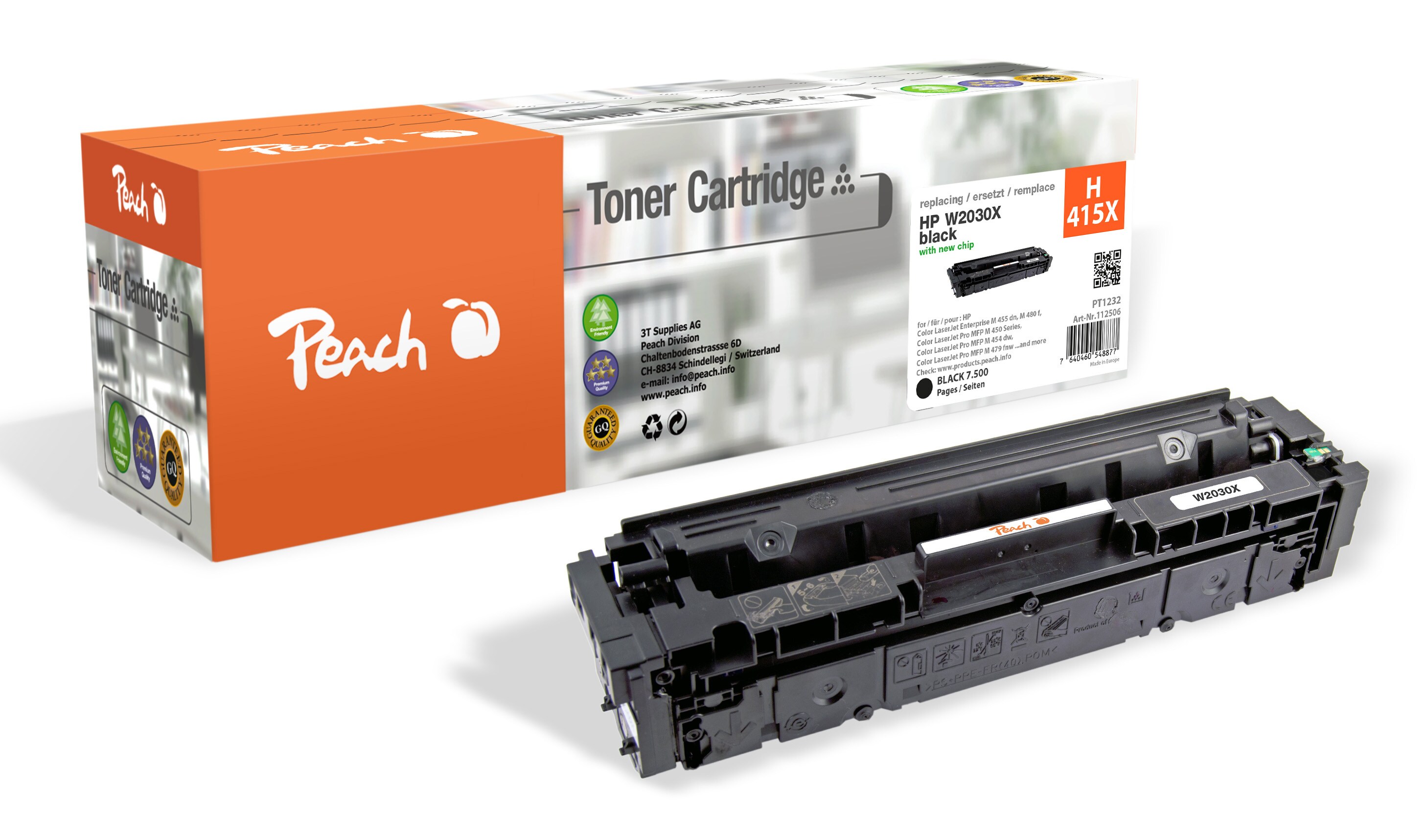 Peach HP 415 X Toner XL bk ersetzt HP No. 415X, W2030X f&uuml;r z.B. HP Color LaserJet Pro MFP M 479 dw, HP Color LaserJet Enterprise MFP M 480 f (wiederaufbereitet) - Bild 1