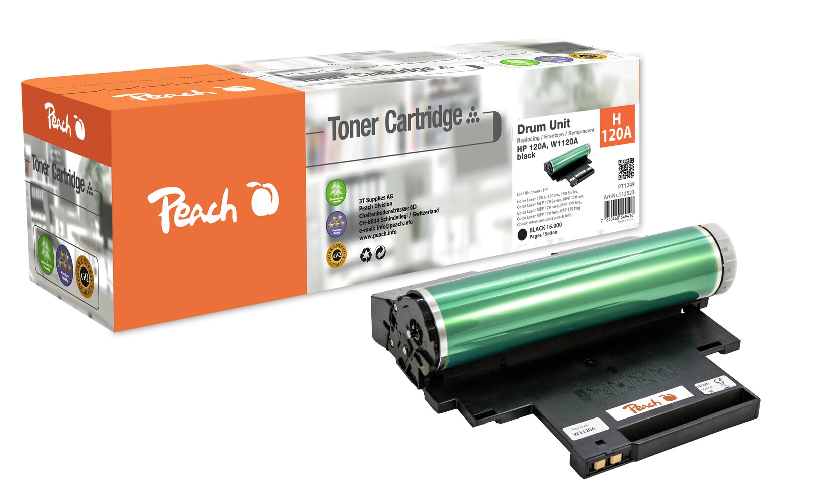 Peach HP 120 A Trommeleinheit bk ersetzt HP No. 120A, W1120A für z.B. HP Color Laser MFP 178 nw, HP Color Laser 150 a, HP Color Laser 150 nw (wiederaufbereitet)