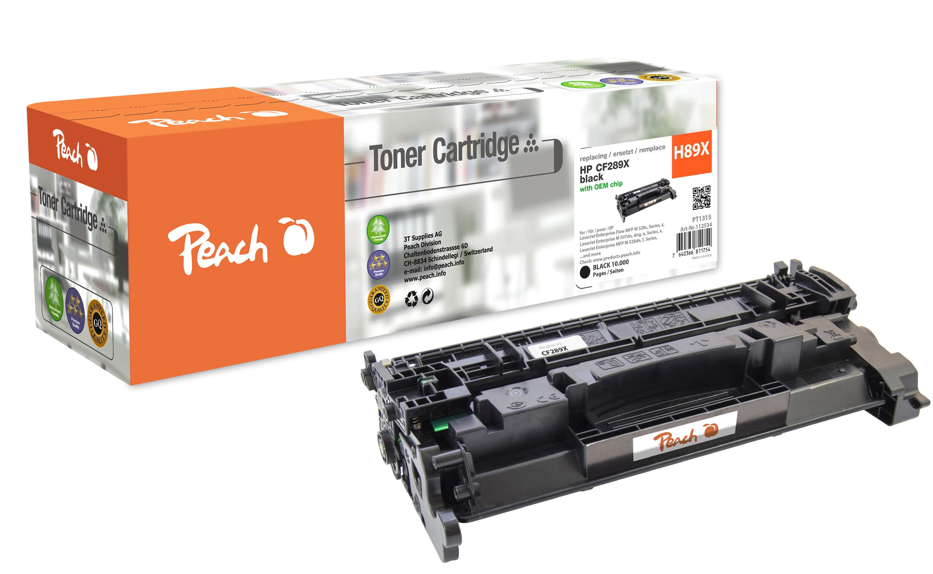 Peach HP 89 X Toner XL bk ersetzt HP No. 89X, CF289X f&uuml;r z.B. HP LaserJet Enterprise Flow MFP M 528 c, HP LaserJet Enterprise Flow MFP M 528 (wiederaufbereitet) - Bild 1