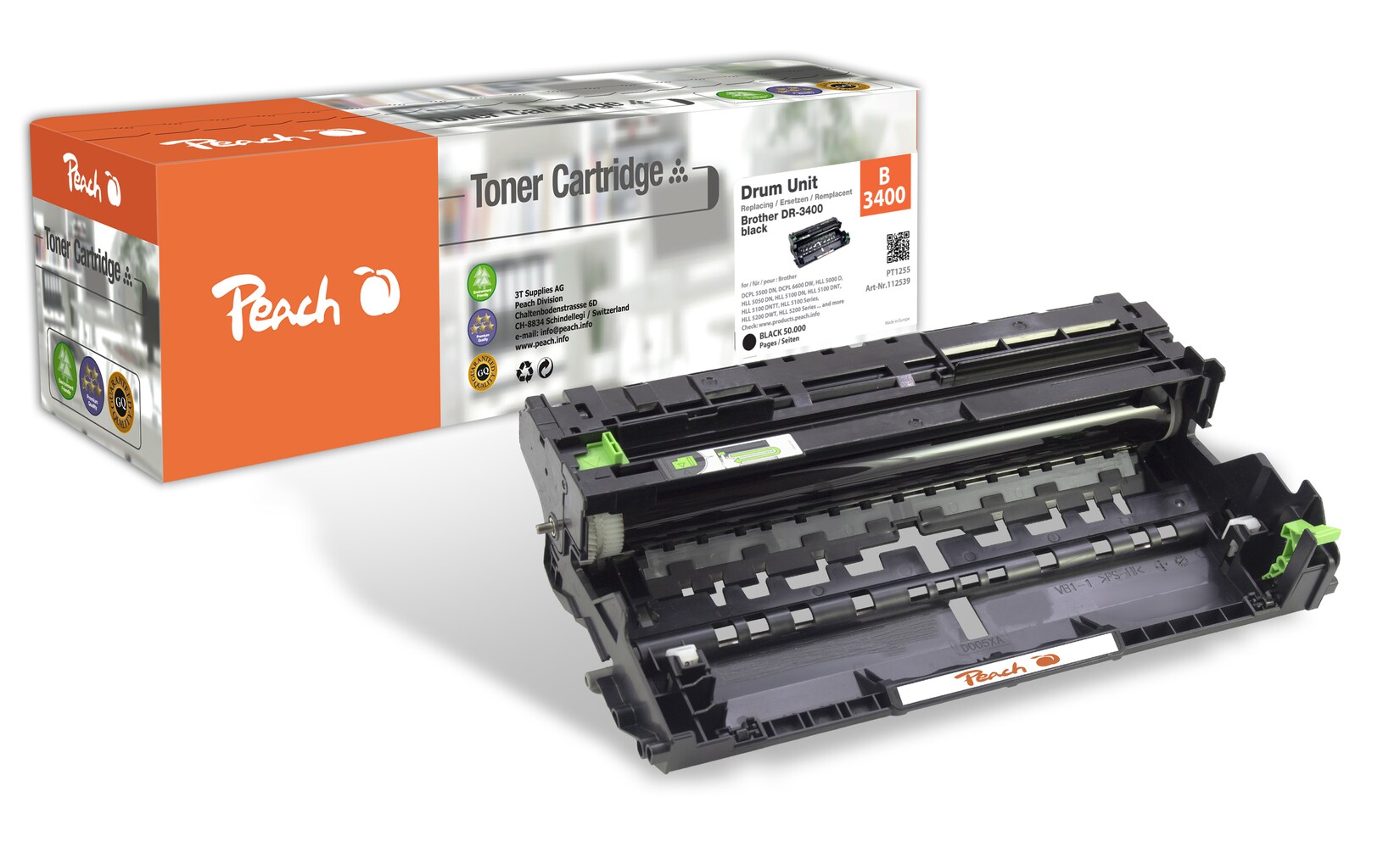 Peach B3400 Trommeleinheit bk ersetzt Brother DR-3400 für z.B. Brother HLL 5100 DN, Brother DCPL 5500 DN, Brother DCPL 6600 DW, Brother HLL 5000 D (wiederaufbereitet)