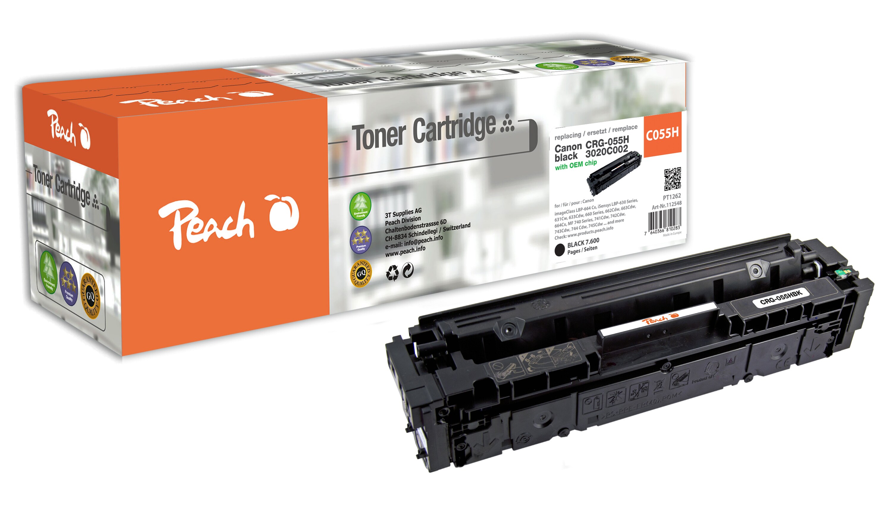 Peach HP 055 Hbk Toner XL bk ersetzt Canon CRG-055H bk, 3020C002 f&uuml;r z.B. Canon iSENSYS LBP -660, Canon iSENSYS LBP -662 Cdw, Canon iSENSYS MF 740 (wiederaufbereitet) - Bild 1