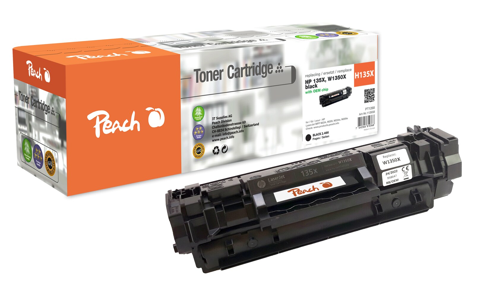Peach HP 135 X Toner XL bk ersetzt HP No. 135X, W1350X für z.B. HP LaserJet MFP M 234 sdw, HP LaserJet M 207 d, HP LaserJet M 207 dw (wiederaufbereitet)