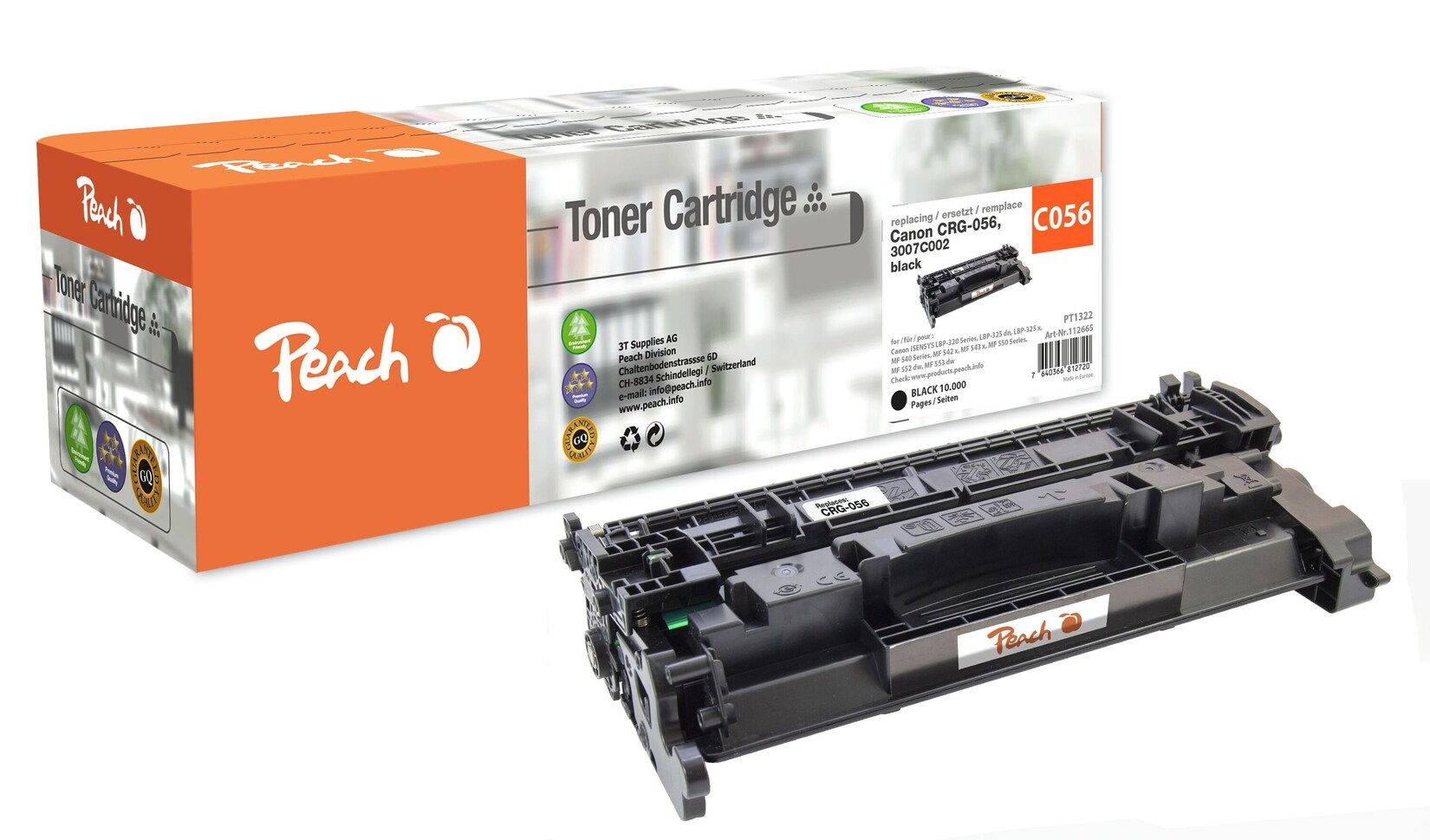 Peach HP 056 BK Toner XL bk ersetzt Canon CRG-056BK für z.B. Canon iSENSYS LBP -320, Canon iSENSYS LBP -325 dn, Canon iSENSYS LBP -325 x (wiederaufbereitet)