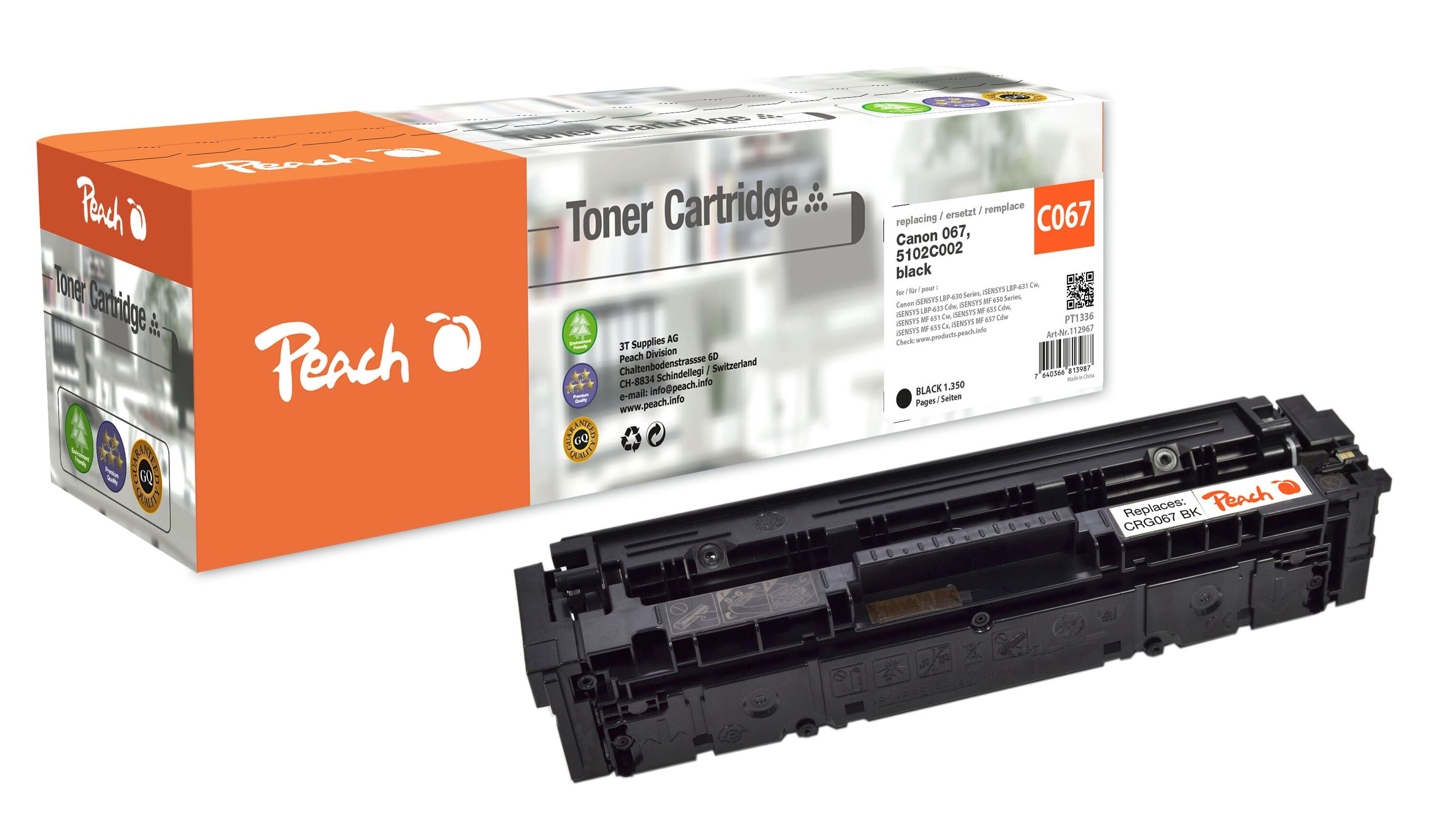 Peach HP 207-W2210/1/2/3-C067 Toner bk ersetzt Canon 067 bk, 5102C002 f&uuml;r z.B. Canon iSENSYS MF 655 Cdw, Canon iSENSYS MF 657 Cdw (wiederaufbereitet) - Bild 1