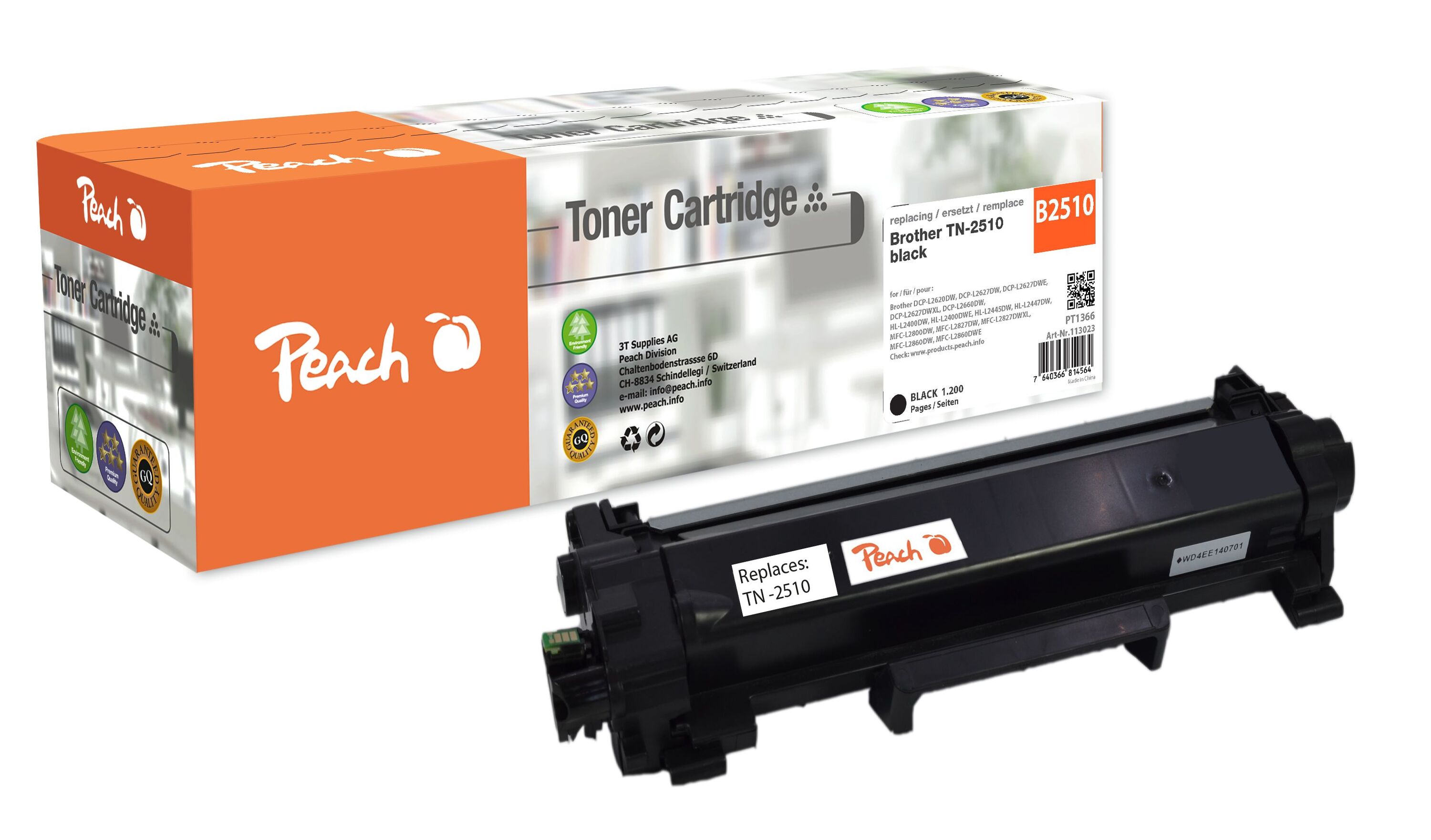 Peach B2510  Toner bk ersetzt Brother TN-2510 f&uuml;r z.B. Brother DCPL 2620 DW, Brother DCPL 2625 DW, Brother DCPL 2627 DW, Brother DCPL 2627 DWE (wiederaufbereitet) - Bild 1