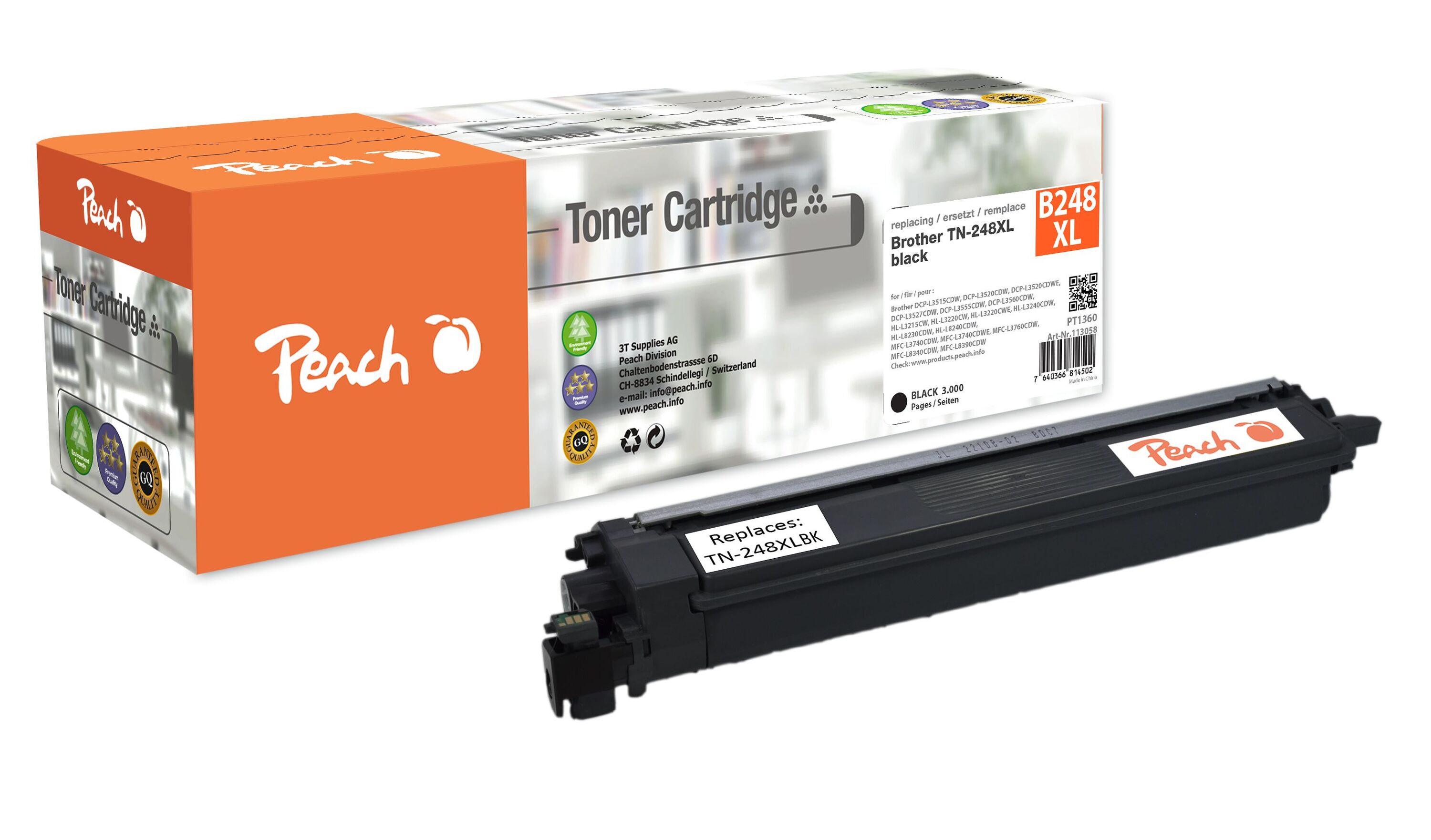 Peach B248 XLBK Toner XL bk ersetzt Brother TN-248XLBK f&uuml;r z.B. Brother DCPL 3560 CDW, Brother MFCL 8390 CDW, Brother HLL 3280 CDW (wiederaufbereitet) - Bild 1