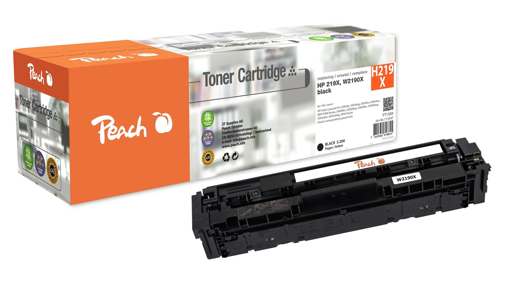 Peach HP 219 X Toner XL bk ersetzt HP No. 219X, W2190X für z.B. HP Color LaserJet Pro MFP 3302 fdn, HP Color LaserJet Pro MFP 3302 fdw (wiederaufbereitet)