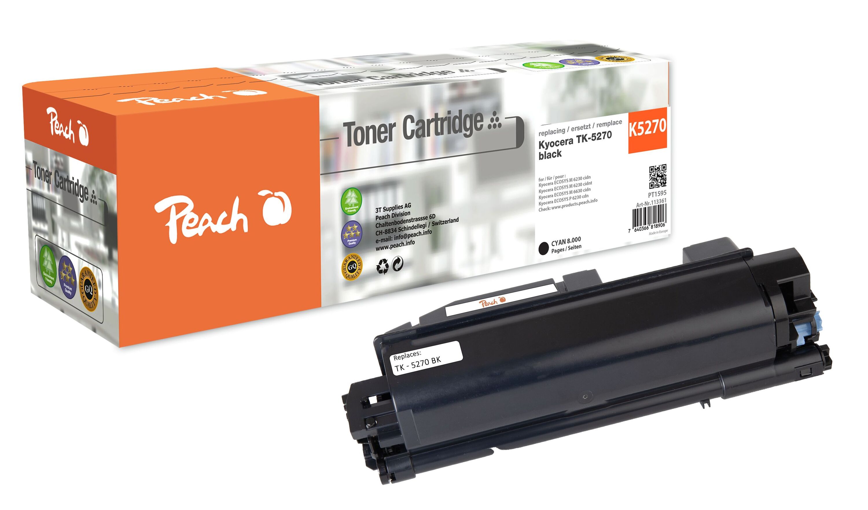 Peach K5270 K Toner bk ersetzt Kyocera TK-5270K f&uuml;r z.B. Kyocera ECOSYS M 6230 cidn, Kyocera ECOSYS M 6230 cidnt, Kyocera ECOSYS M 6630 cidn (wiederaufbereitet) - Bild 1